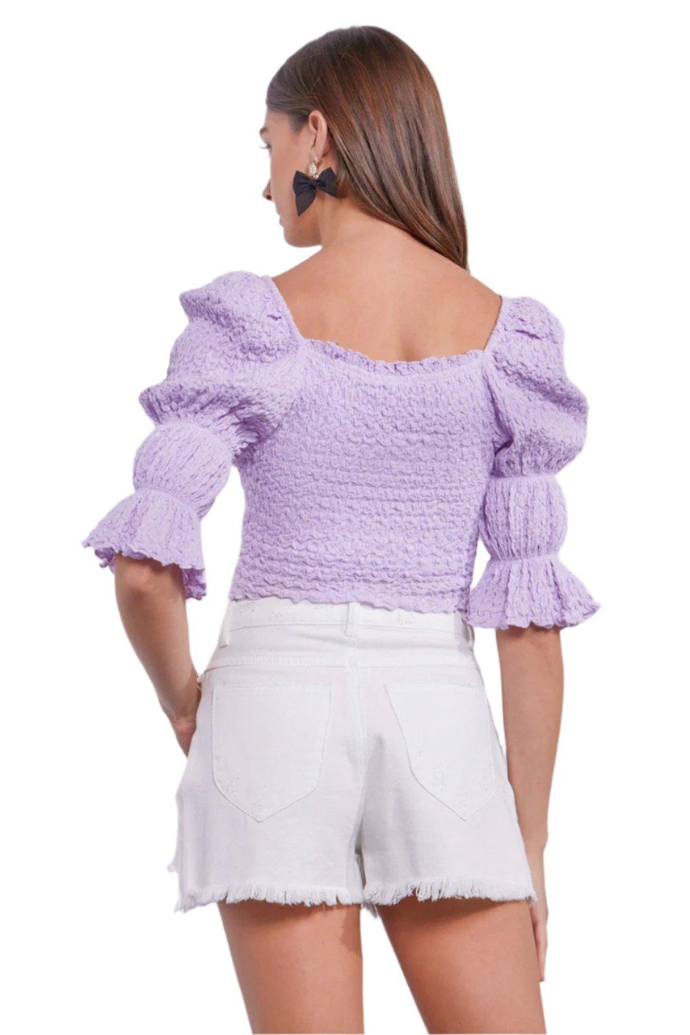 Crinkle Texture Puff Sleeve Crop Top - Dapper Deluxe Fashion