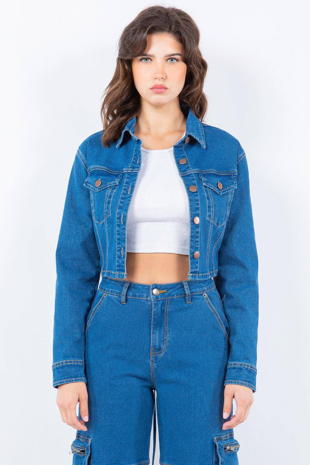 Lace Up Cropped Denim Jacket - Dapper Deluxe Fashion