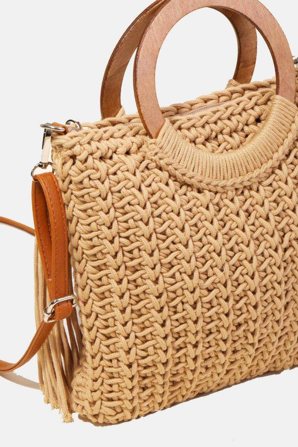 Crochet Knit Convertible Tote Bag with Tassel - Dapper Deluxe Fashion