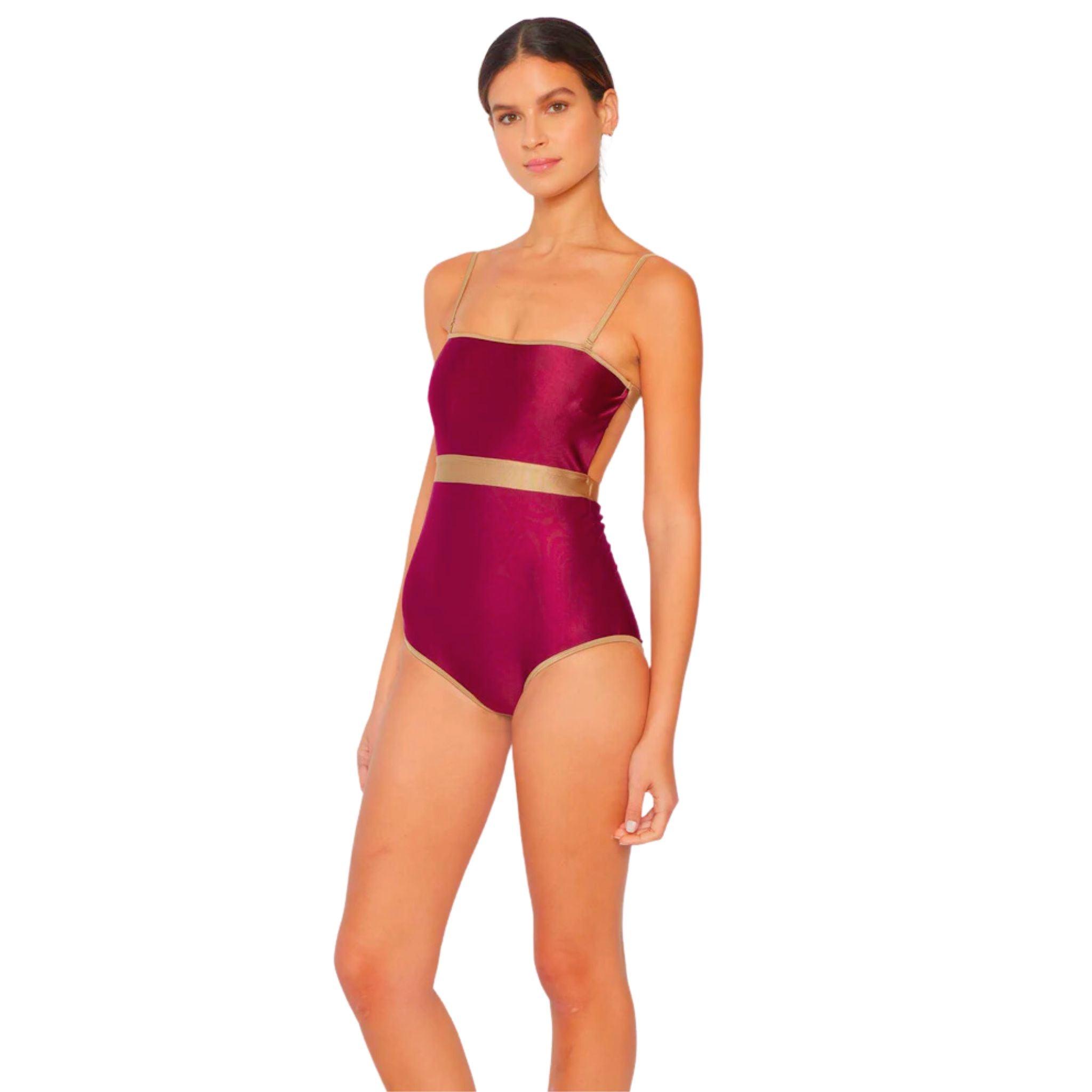 Fine Wine Contrast Trim One-Piece - Dapper Deluxe Fashion