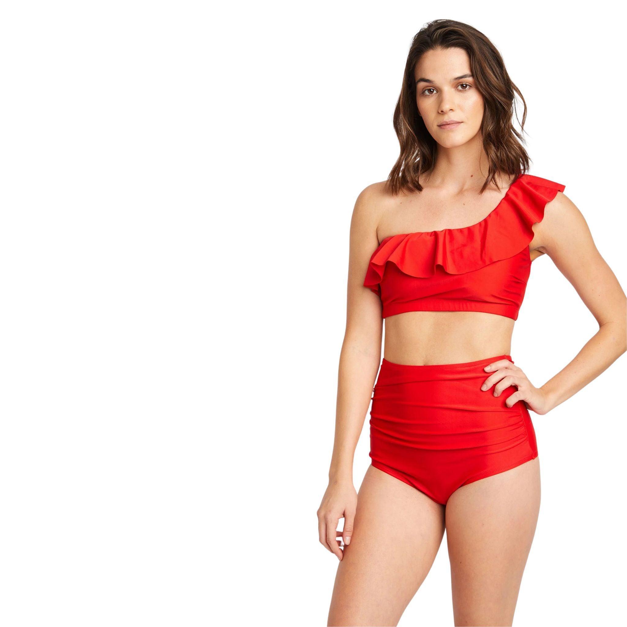 Hollywood Red Ruffle One-Shoulder Bikini - Dapper Deluxe Fashion