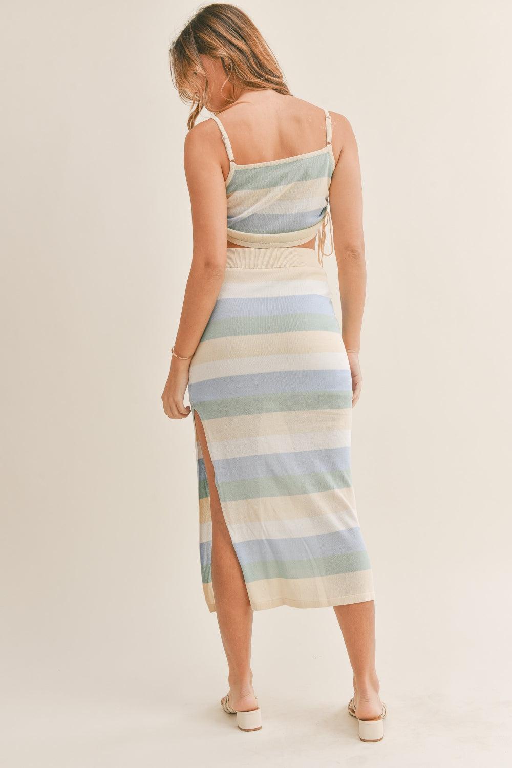 MABLE Striped Knit Cami and Midi Skirt Set - Dapper Deluxe Fashion