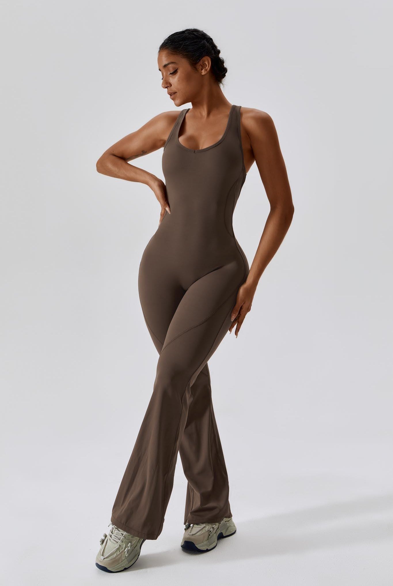 Brooke Booty Lift Active Jumpsuit-Brown