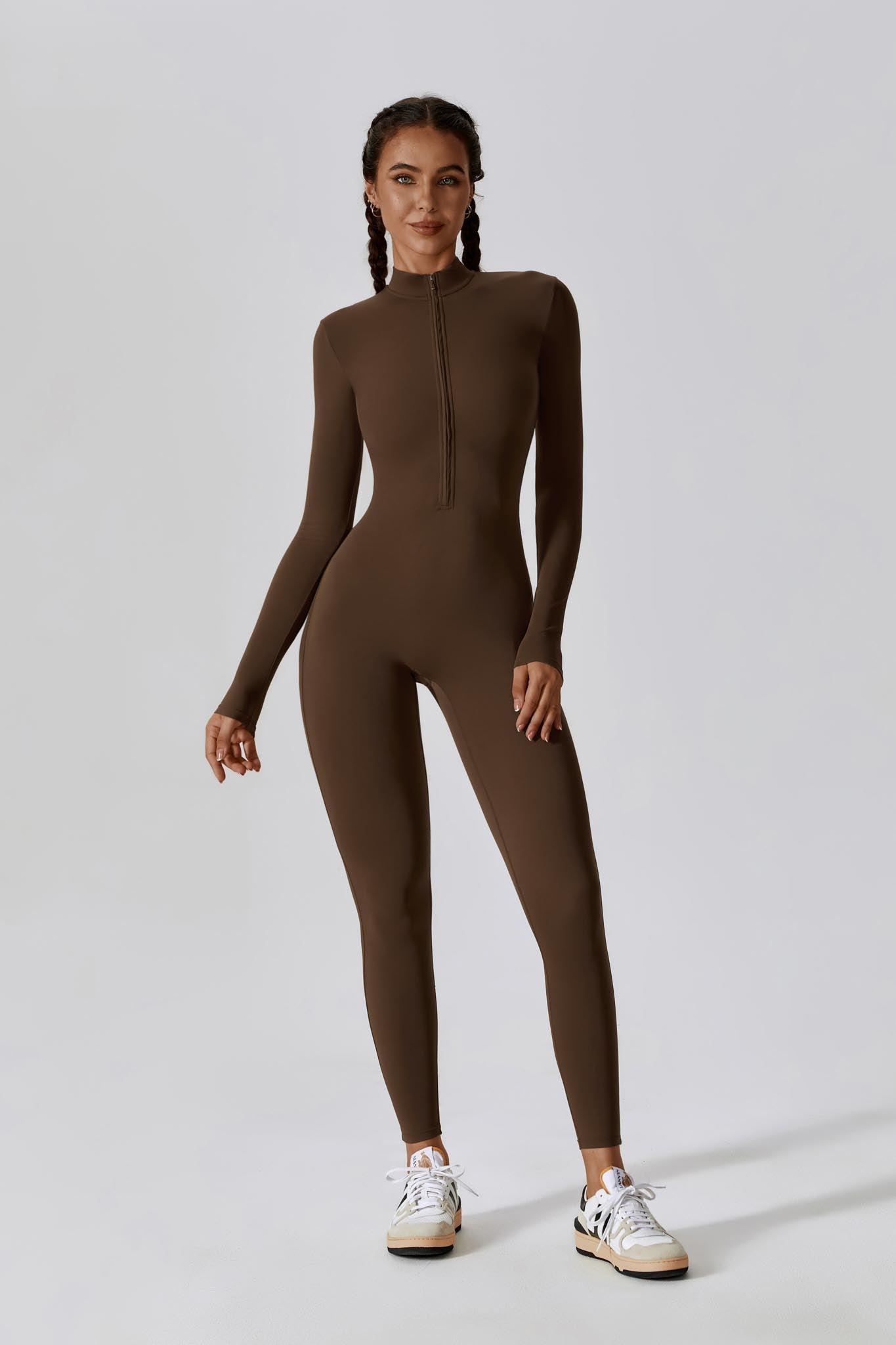 Sierra Long-Sleeve Active Jumpsuit-Brown