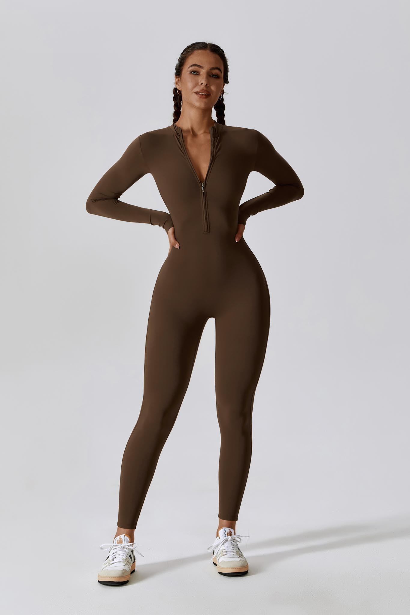 Sierra Long-Sleeve Active Jumpsuit-Brown