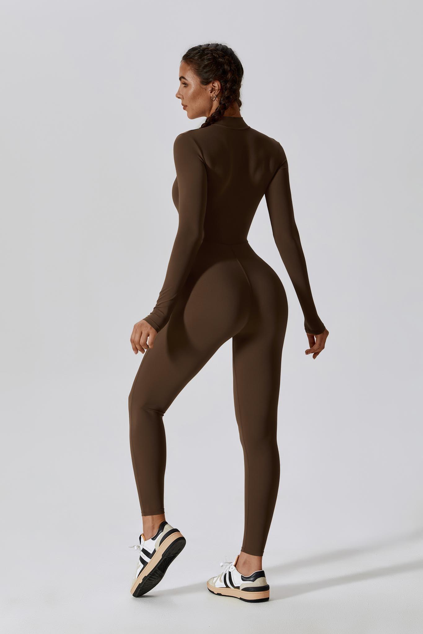 Sierra Long-Sleeve Active Jumpsuit-Brown