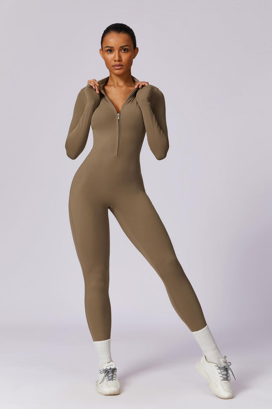 Sierra Long-Sleeve Active Jumpsuit-Nude