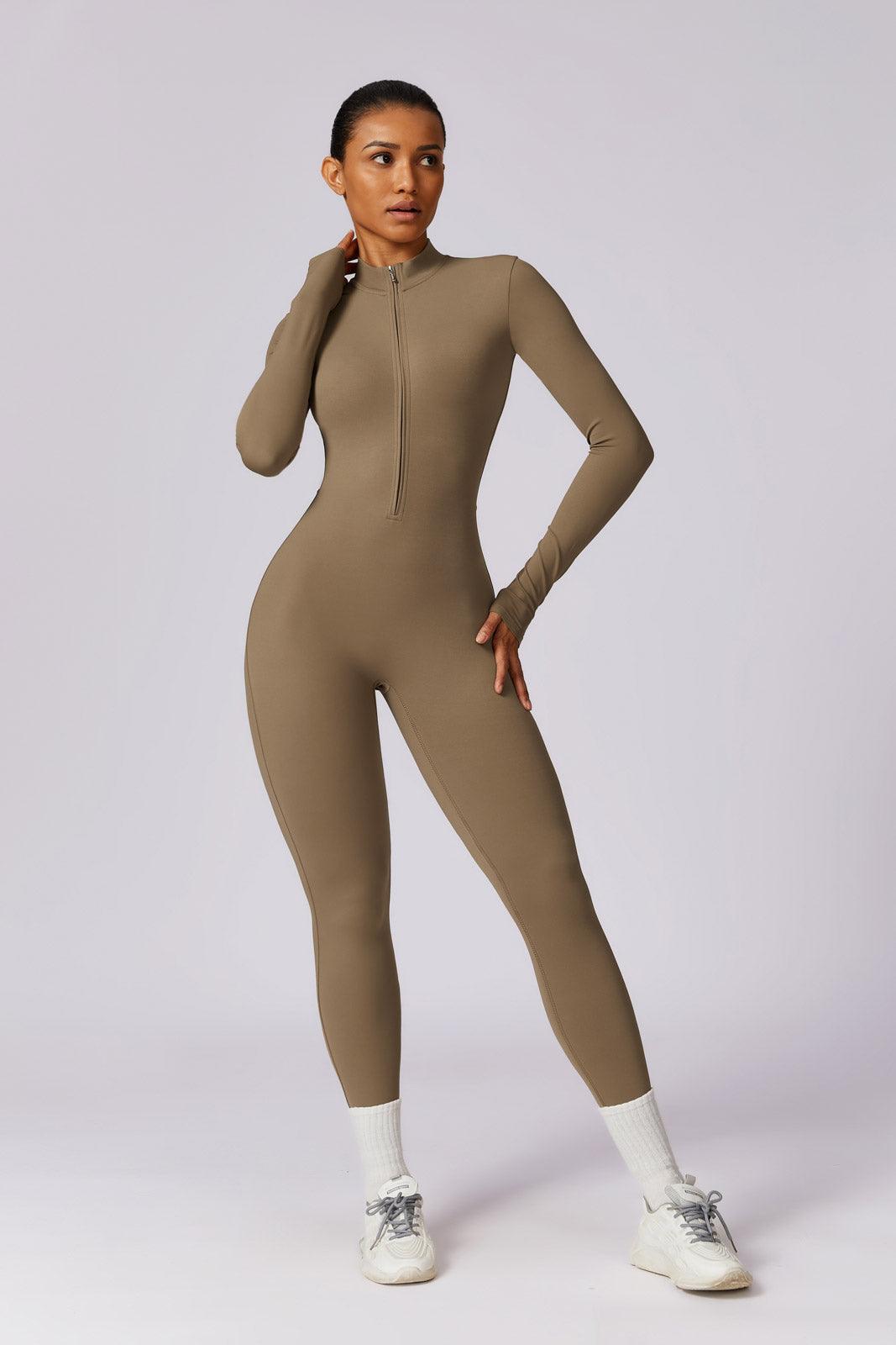 Sierra Long-Sleeve Active Jumpsuit-Nude