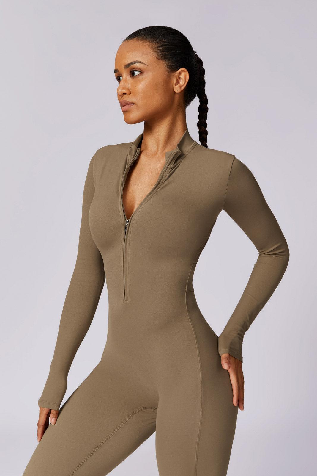 Sierra Long-Sleeve Active Jumpsuit-Nude