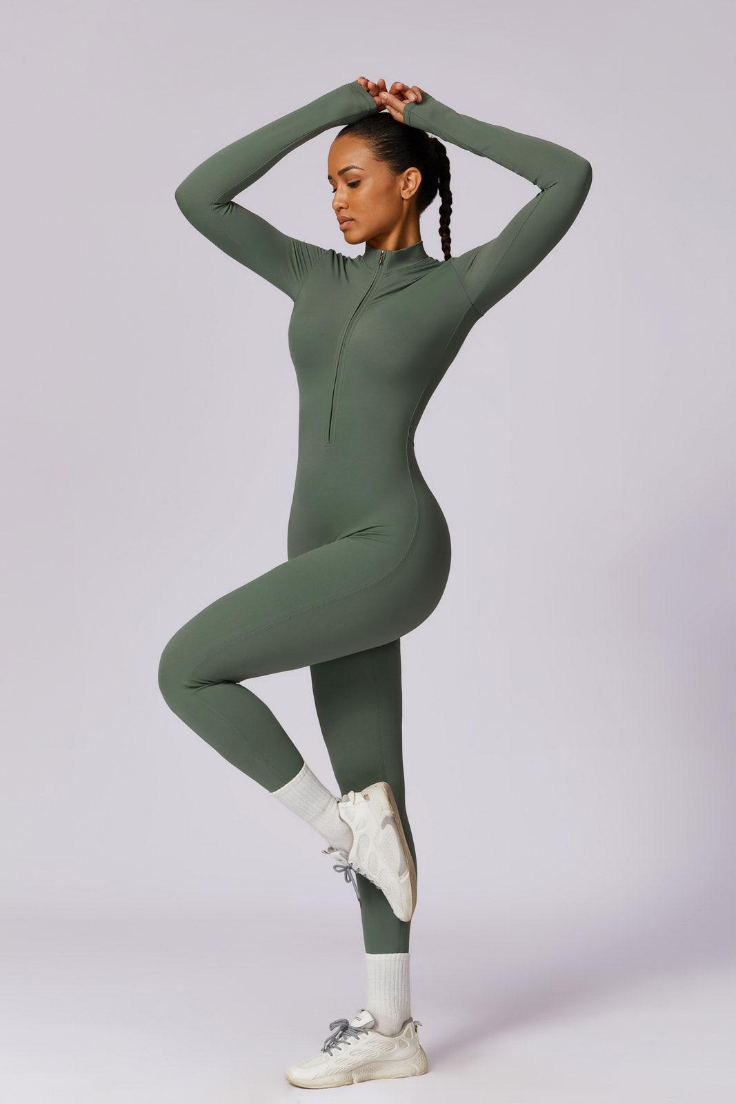 Sierra Long-Sleeve Active Jumpsuit-Olive