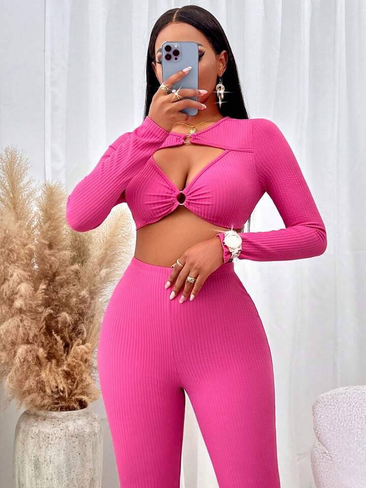 Rebecca Cutout Cropped Top and Leggings Set - Dapper Deluxe Fashion