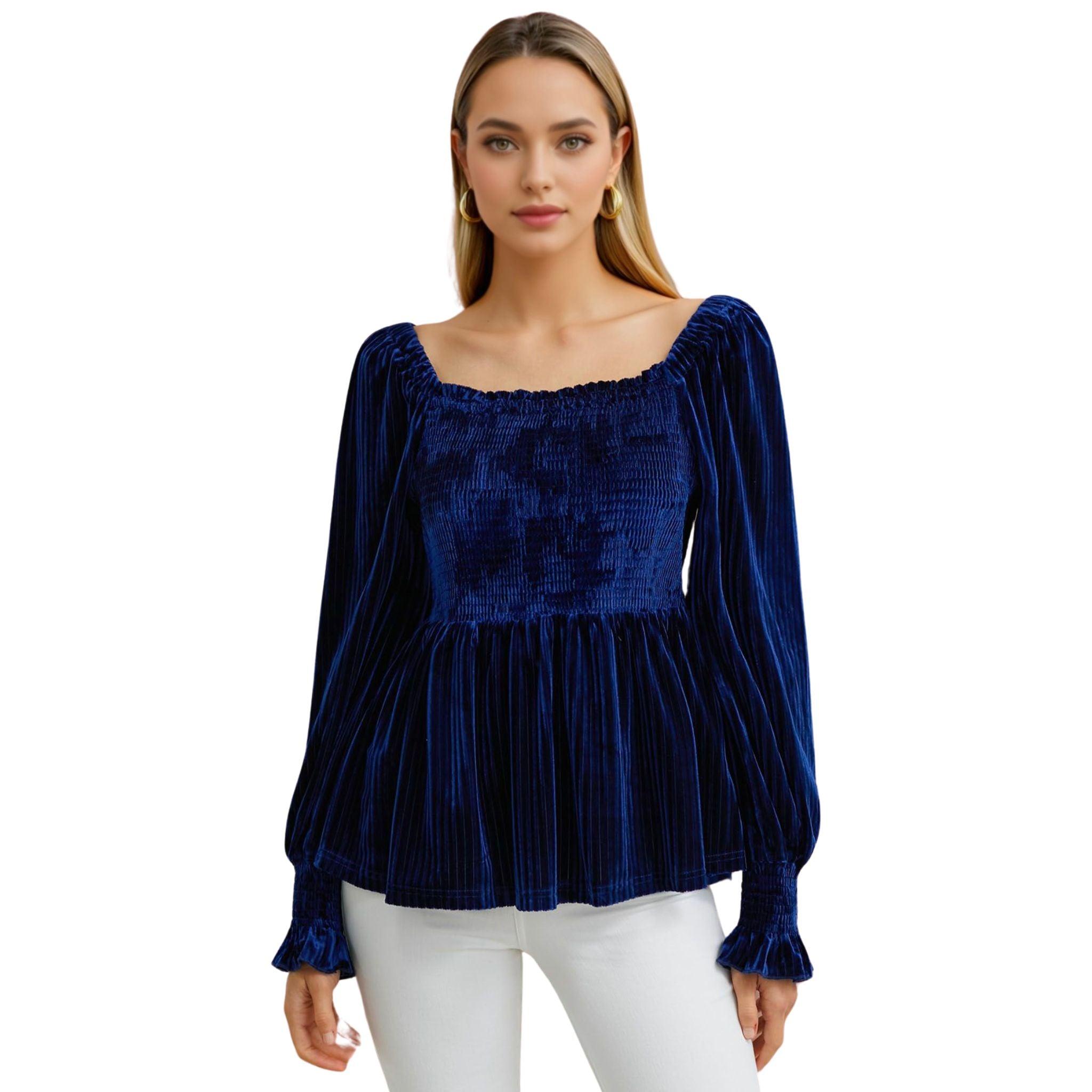 Regina Striped Velvet Square Neck Peplum Top - Dapper Deluxe Fashion