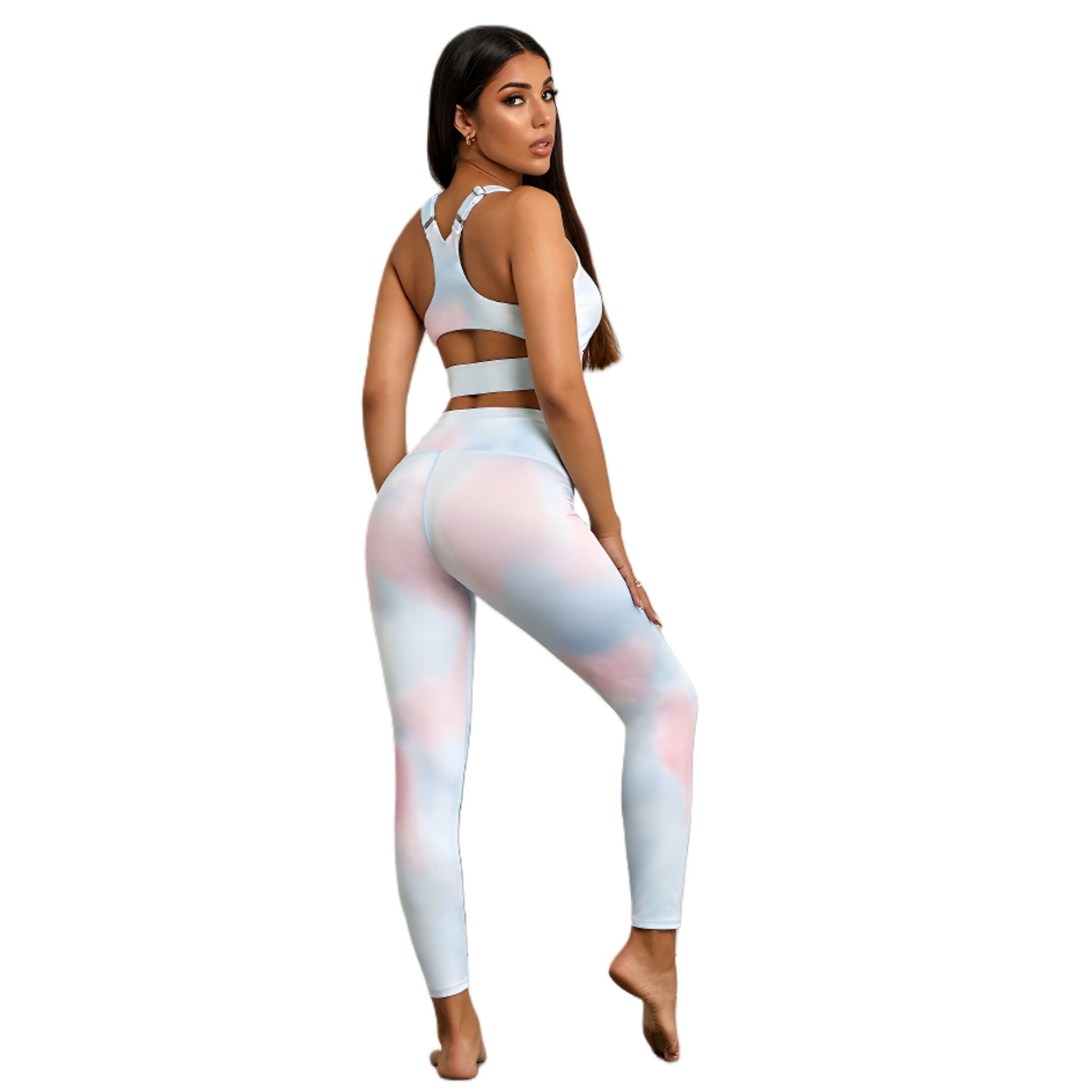 Tie-dye Razerback Cutout Sports Bra and Leggings Set - Dapper Deluxe Fashion