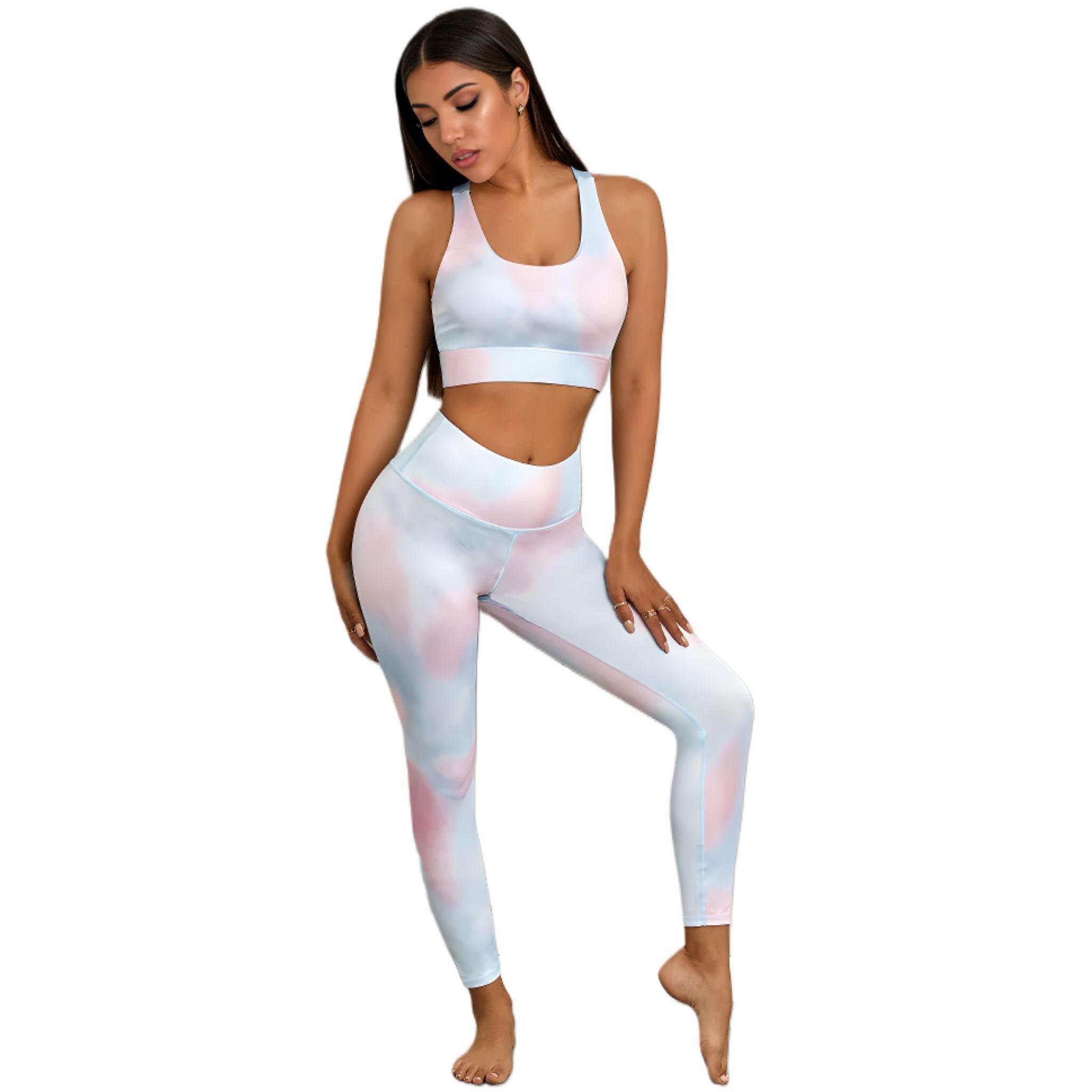 Tie-dye Razerback Cutout Sports Bra and Leggings Set - Dapper Deluxe Fashion