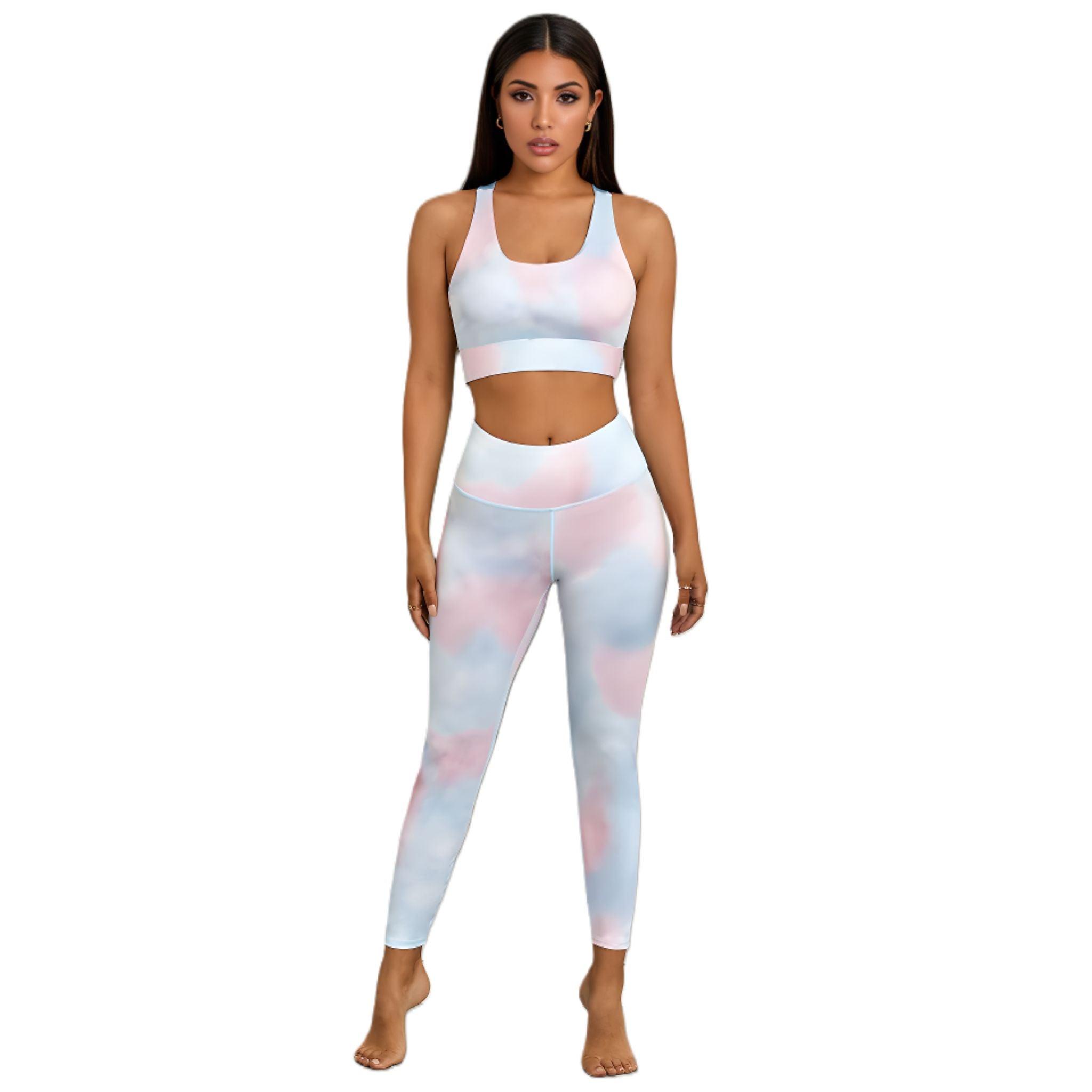 Tie-dye Razerback Cutout Sports Bra and Leggings Set - Dapper Deluxe Fashion