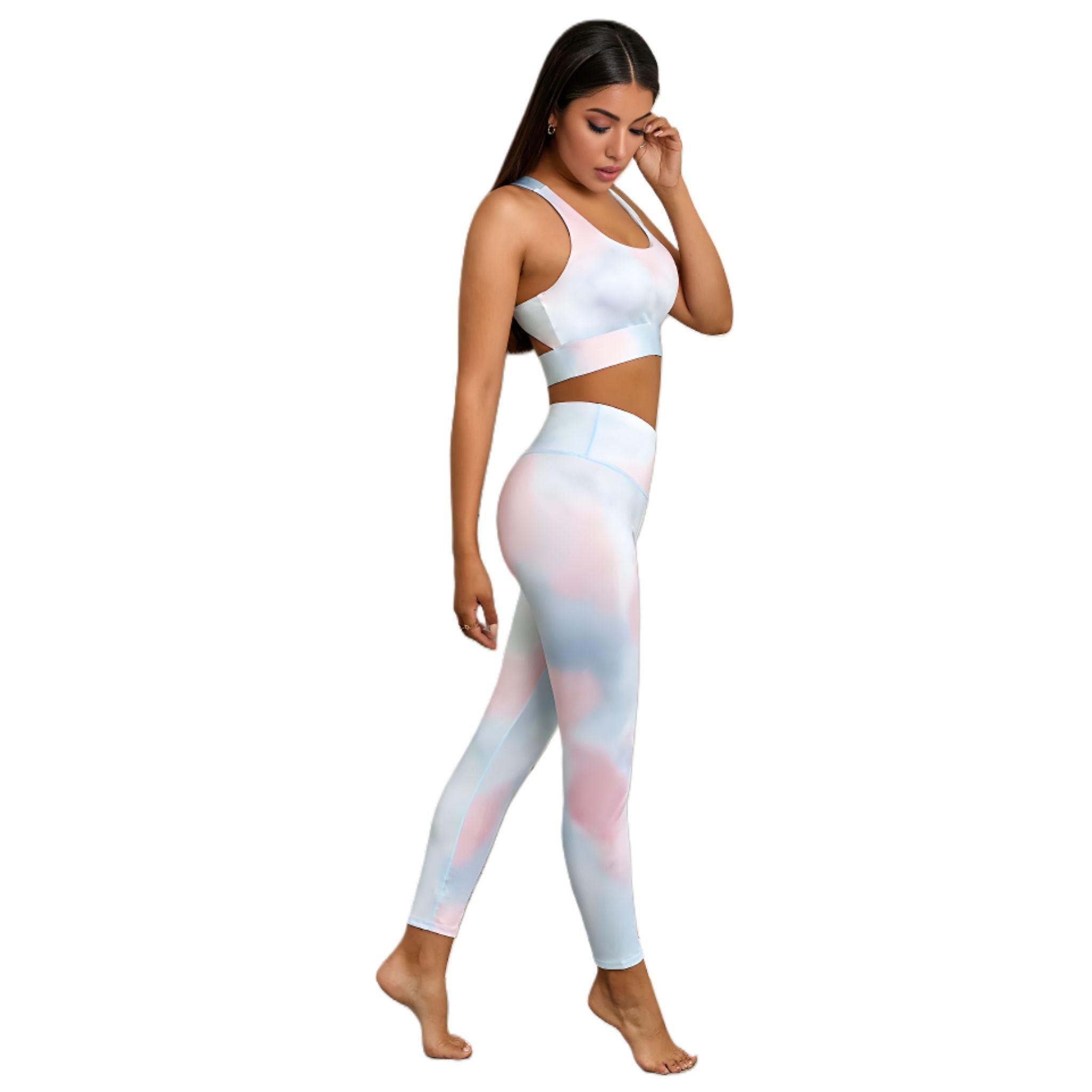 Tie-dye Razerback Cutout Sports Bra and Leggings Set - Dapper Deluxe Fashion