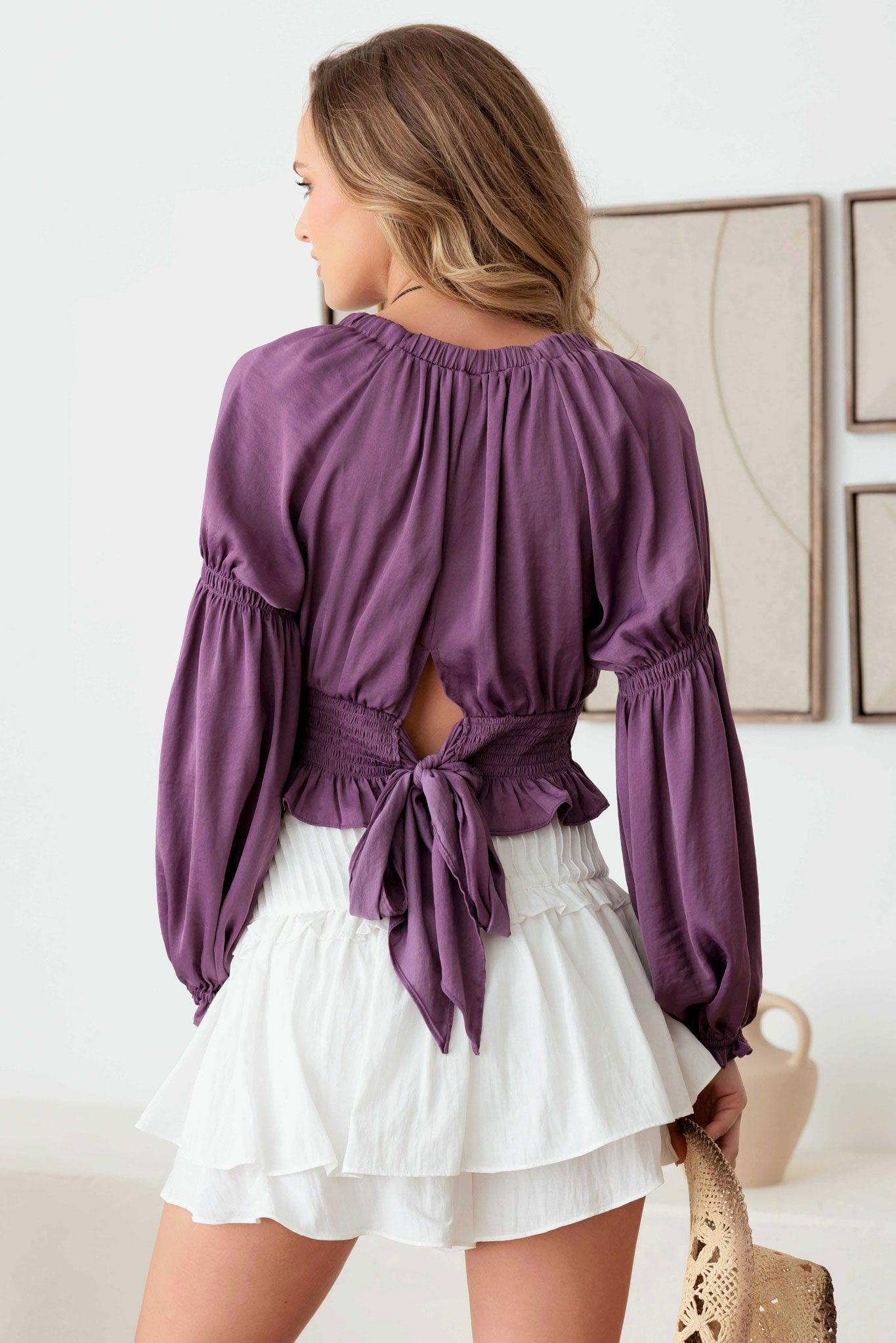 Violet Crush Smocked Crop Blouse