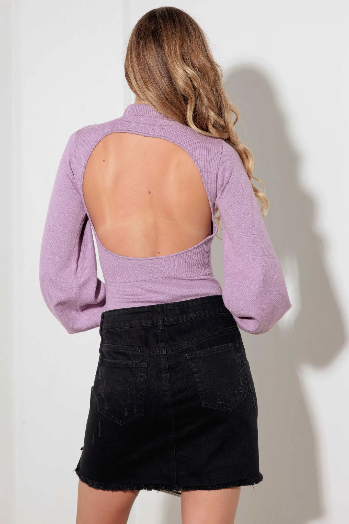 Lilac Open-Back Mock Neck Bodysuit