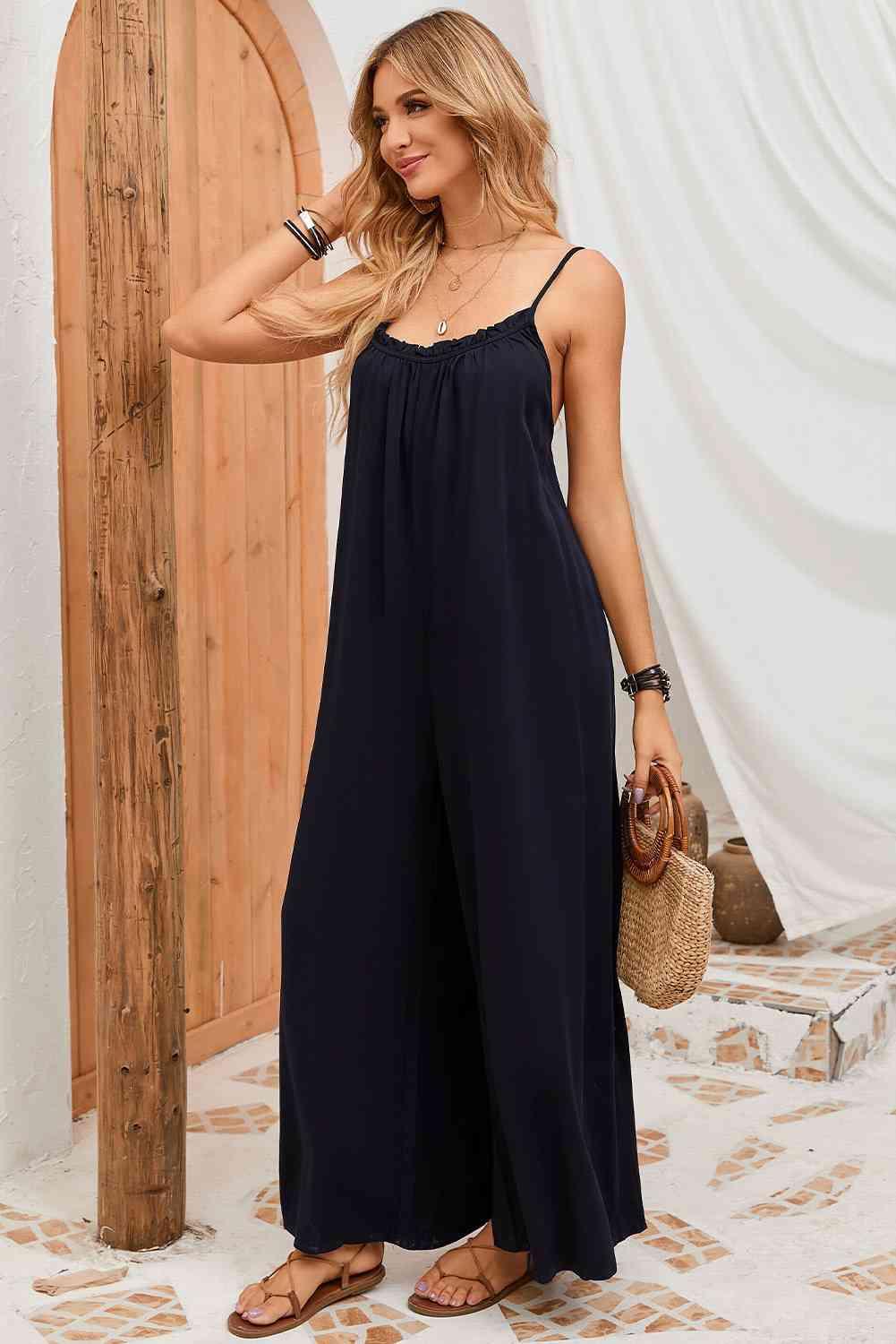 Backless Straight Neck Jumpsuit - Dapper Deluxe Fashion