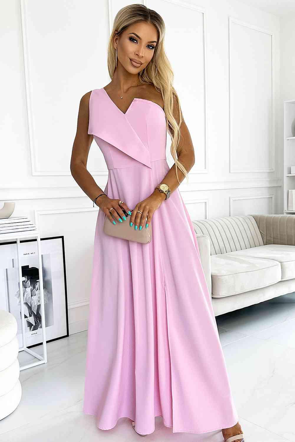 Blush Rose One-Shoulder Maxi - Dapper Deluxe Fashion