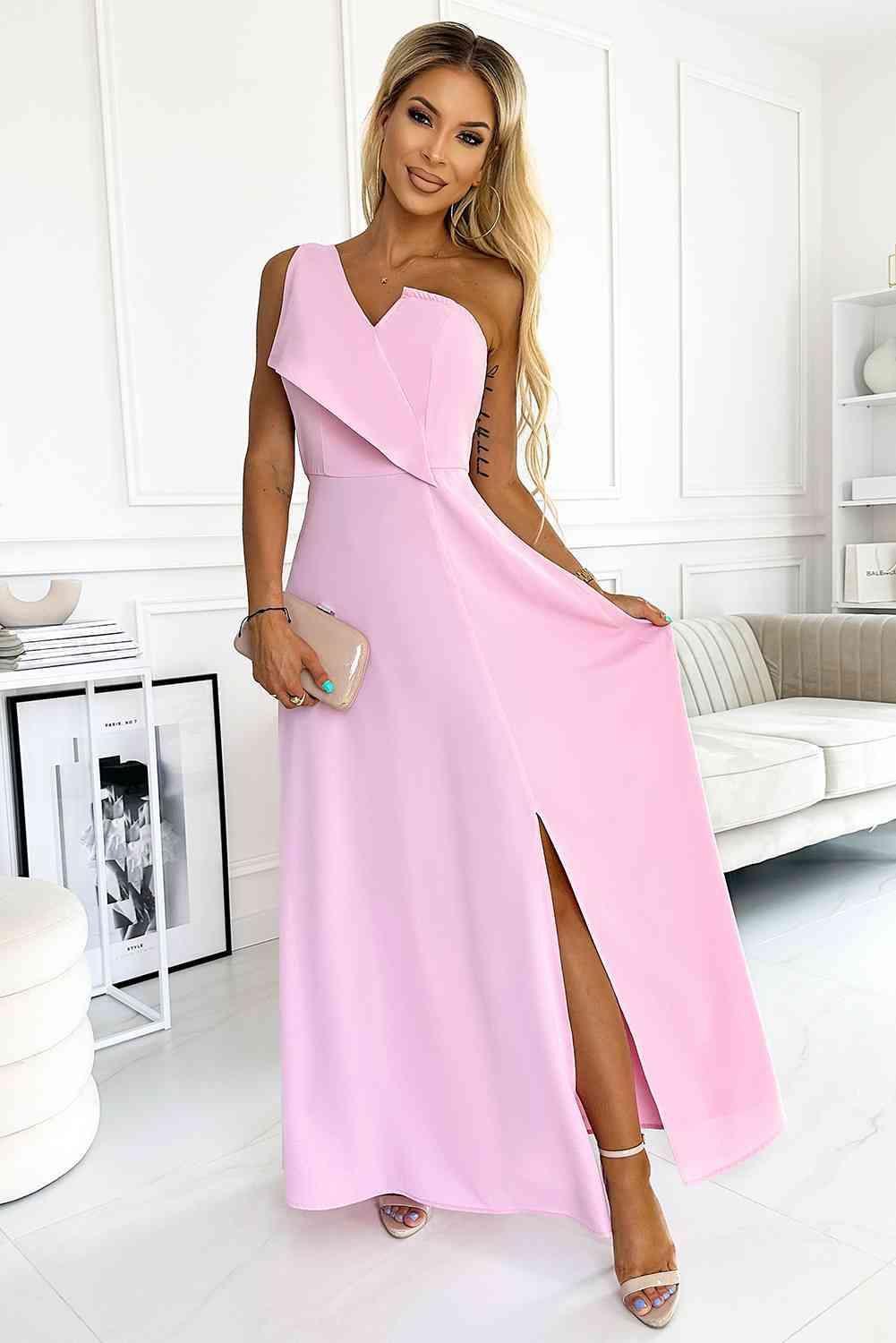 Blush Rose One-Shoulder Maxi - Dapper Deluxe Fashion