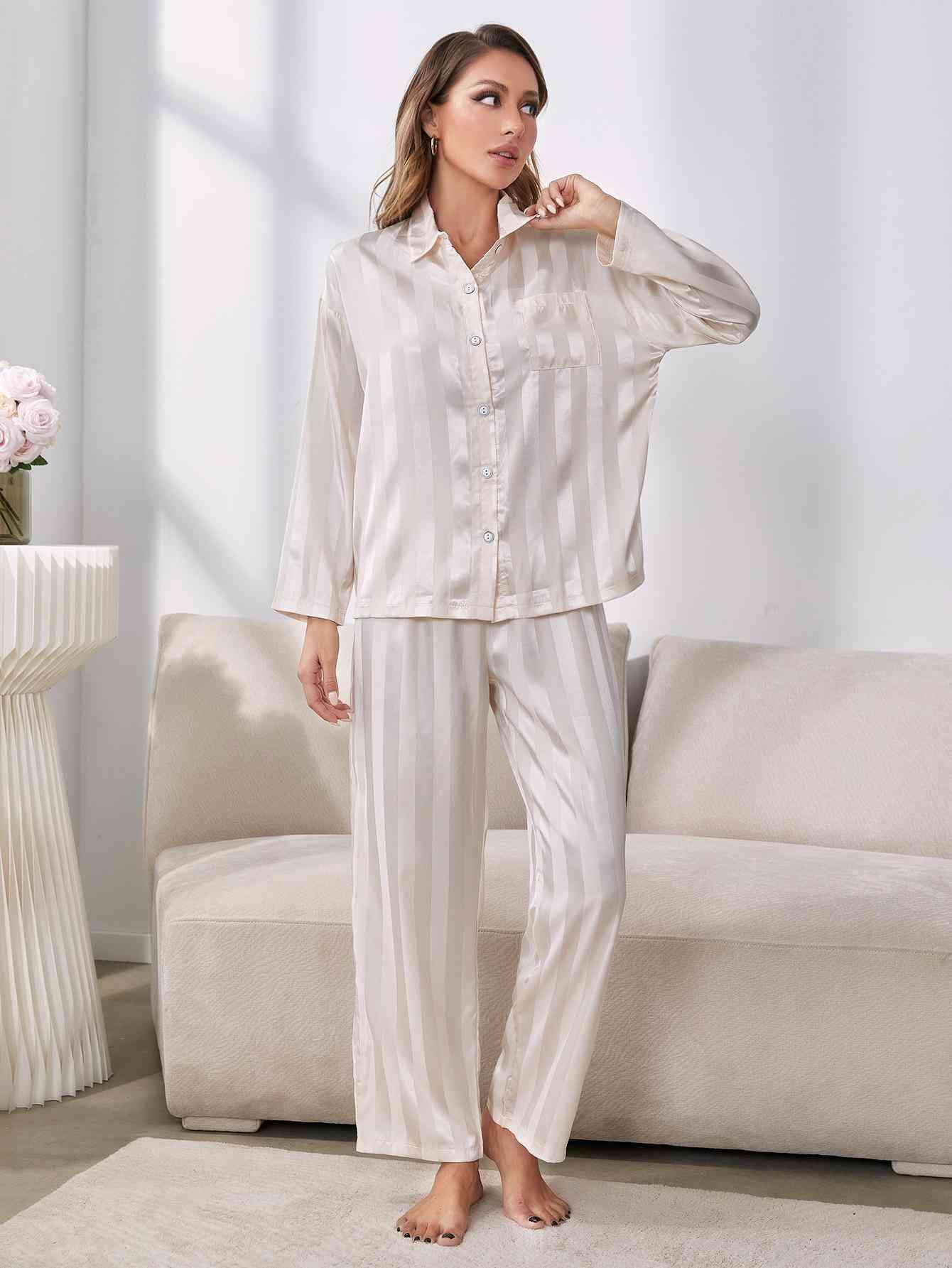 Button-Up Shirt and Pants Pajama Set - Dapper Deluxe Fashion