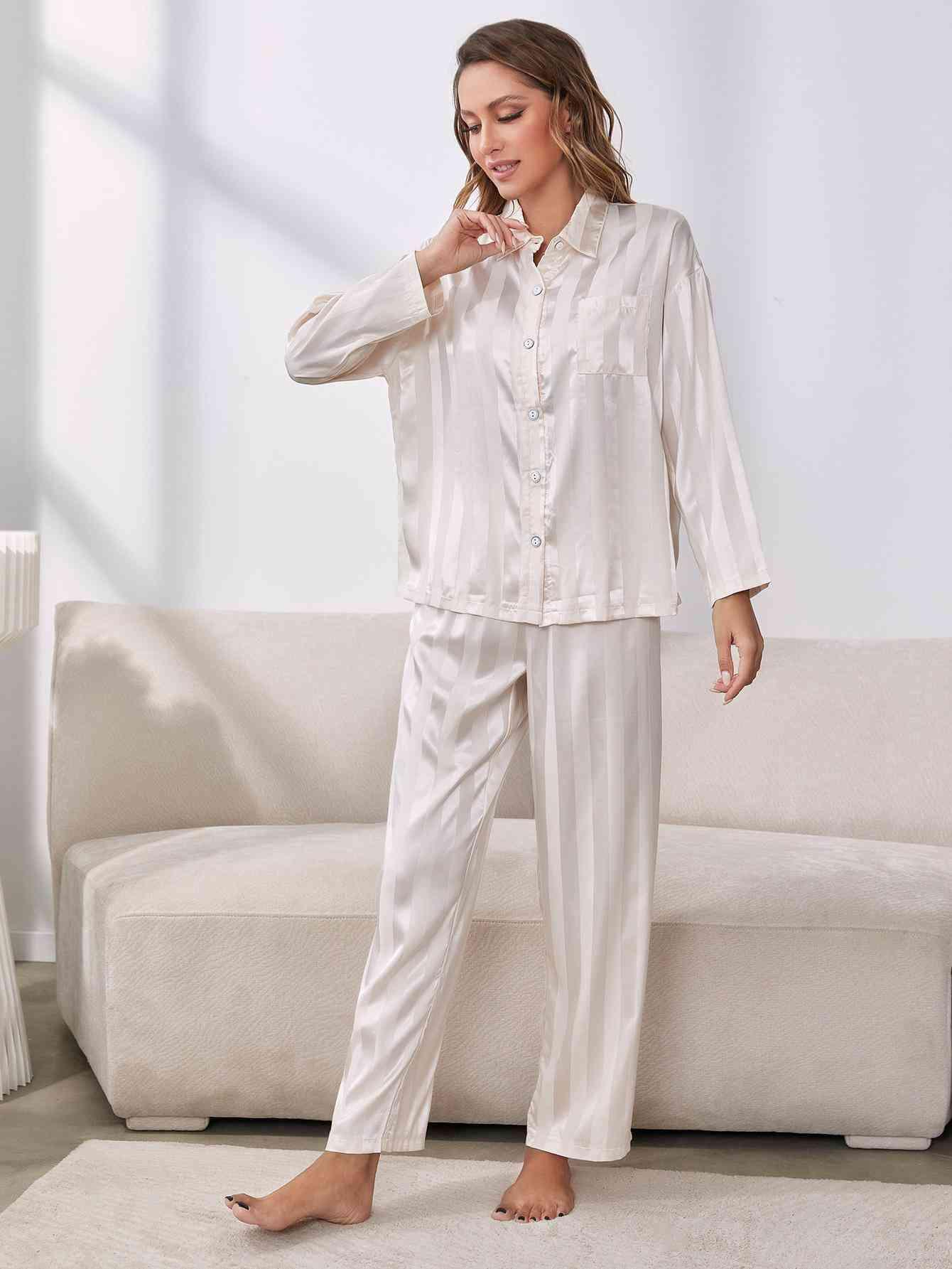 Button-Up Shirt and Pants Pajama Set - Dapper Deluxe Fashion