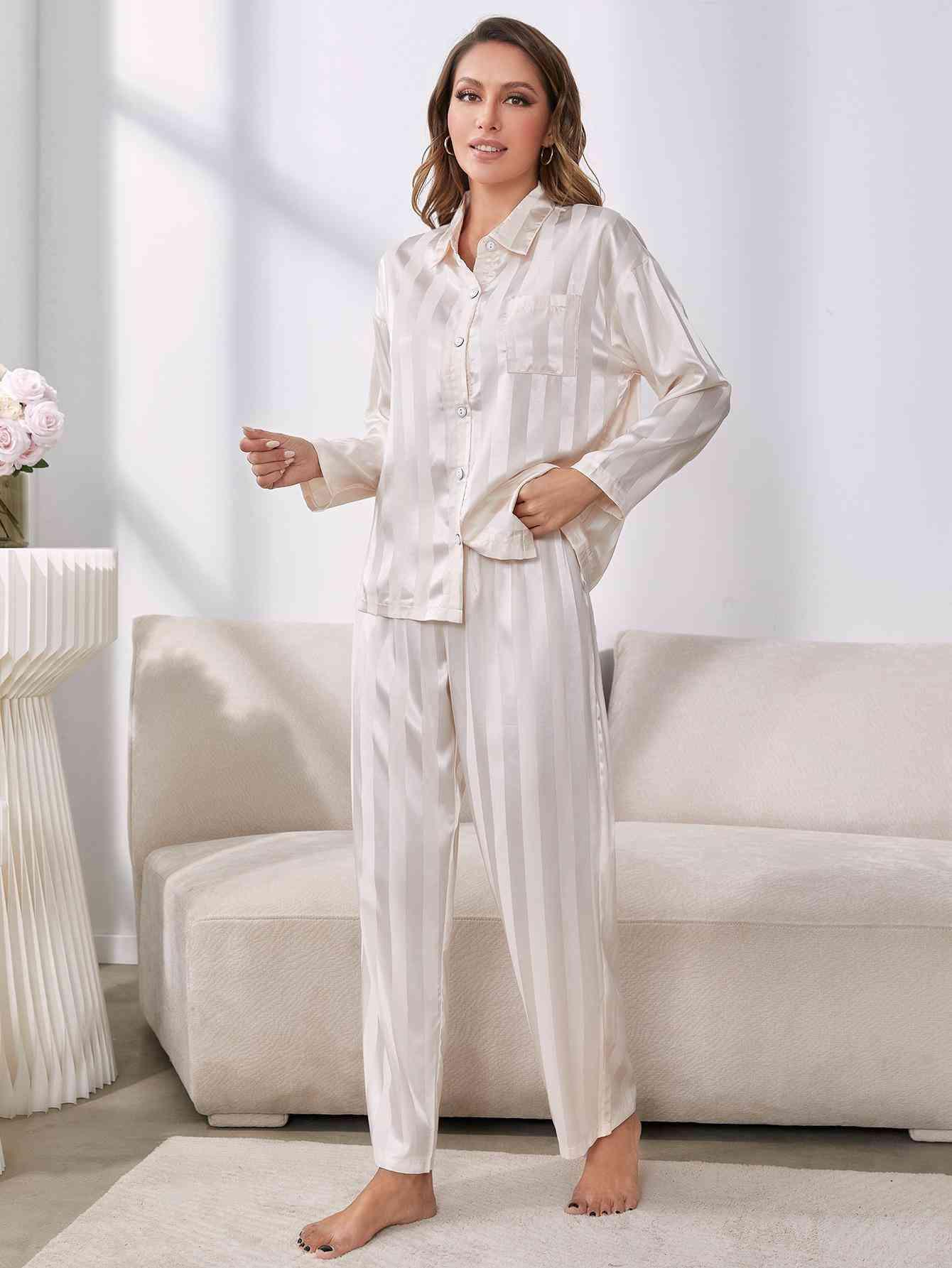 Button-Up Shirt and Pants Pajama Set - Dapper Deluxe Fashion