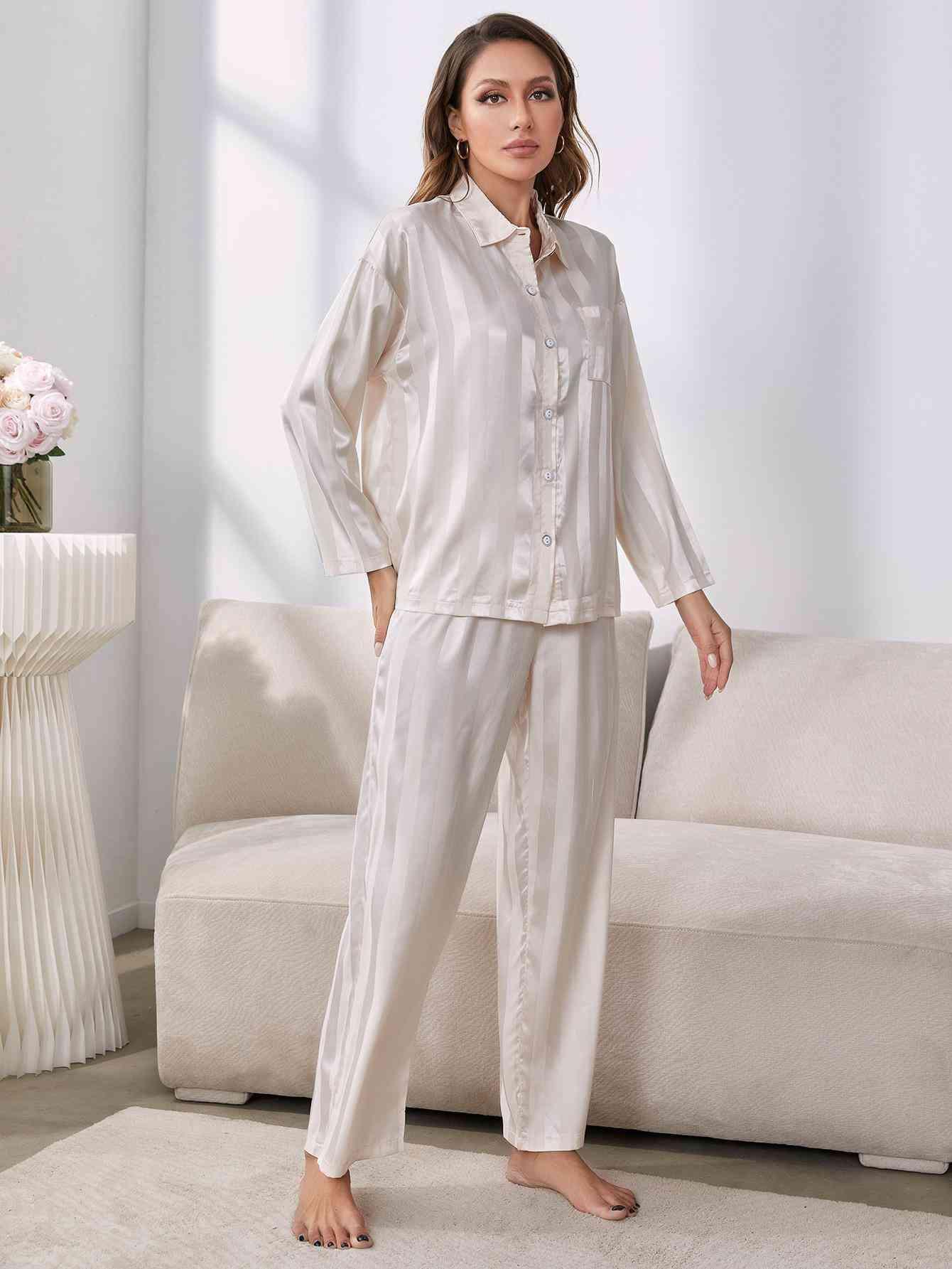 Button-Up Shirt and Pants Pajama Set - Dapper Deluxe Fashion