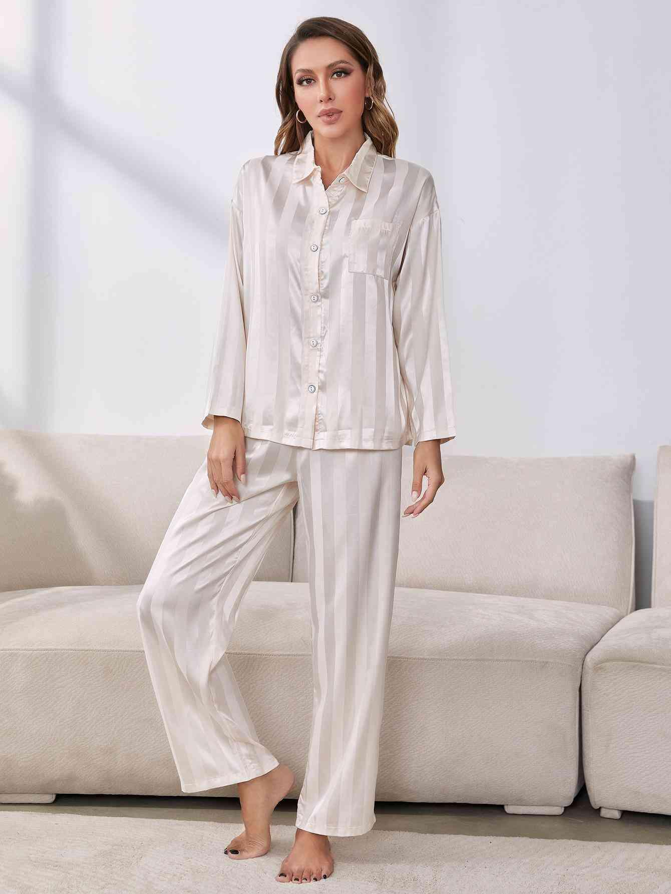 Button-Up Shirt and Pants Pajama Set - Dapper Deluxe Fashion