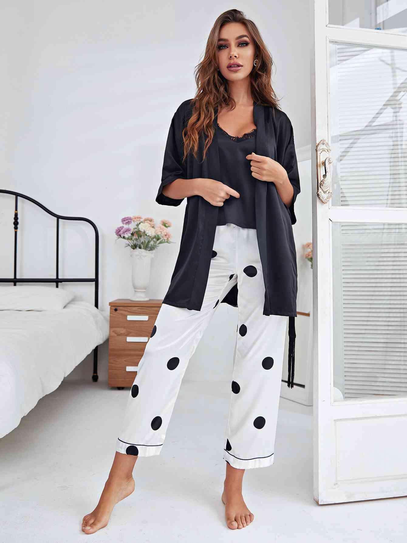 Cami, Robe, and Printed Pants Pajama Set - Dapper Deluxe Fashion