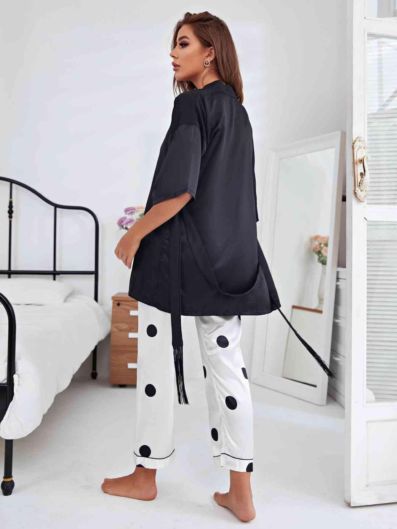 Cami, Robe, and Printed Pants Pajama Set - Dapper Deluxe Fashion