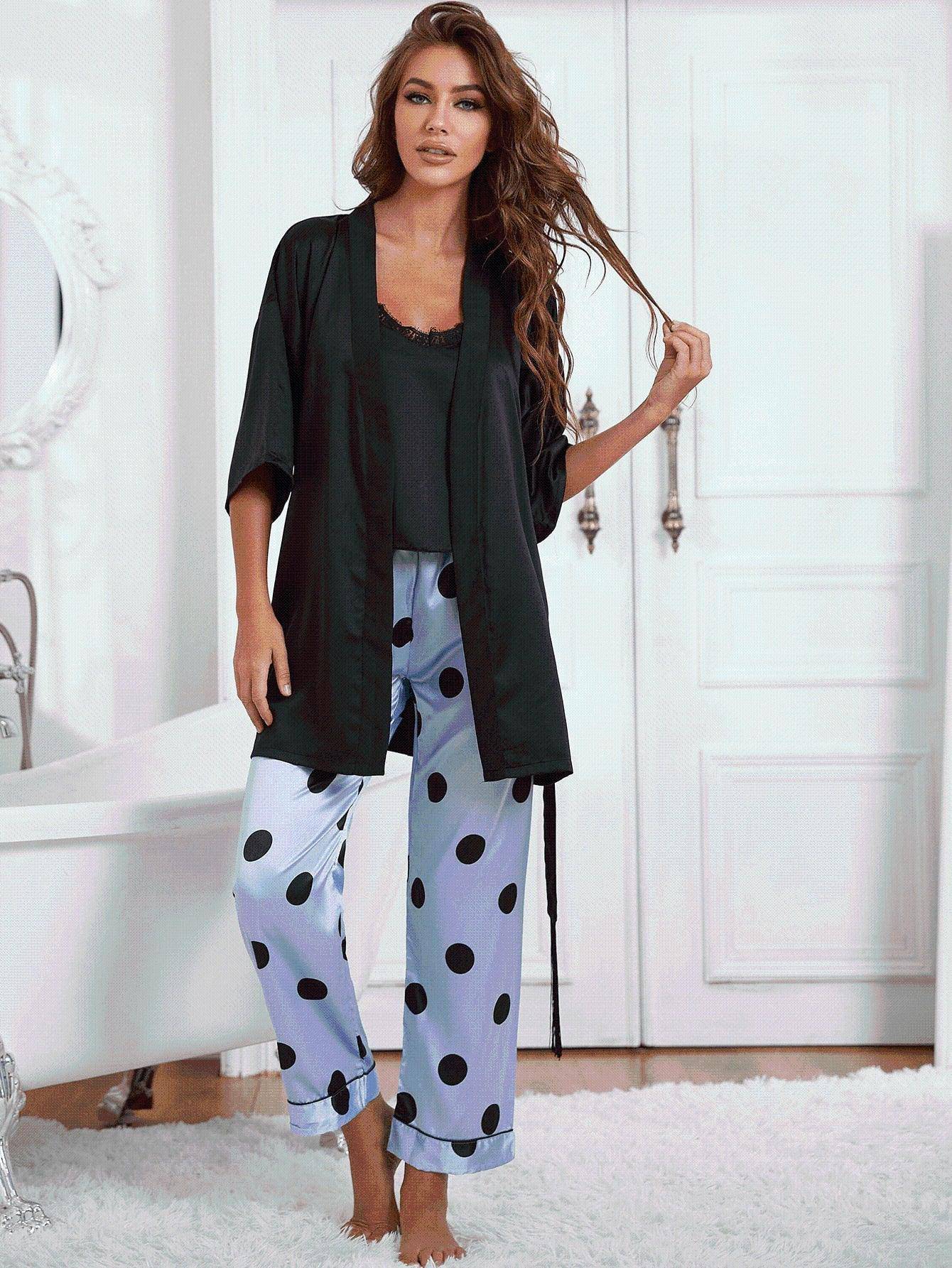 Cami, Robe, and Printed Pants Pajama Set - Dapper Deluxe Fashion