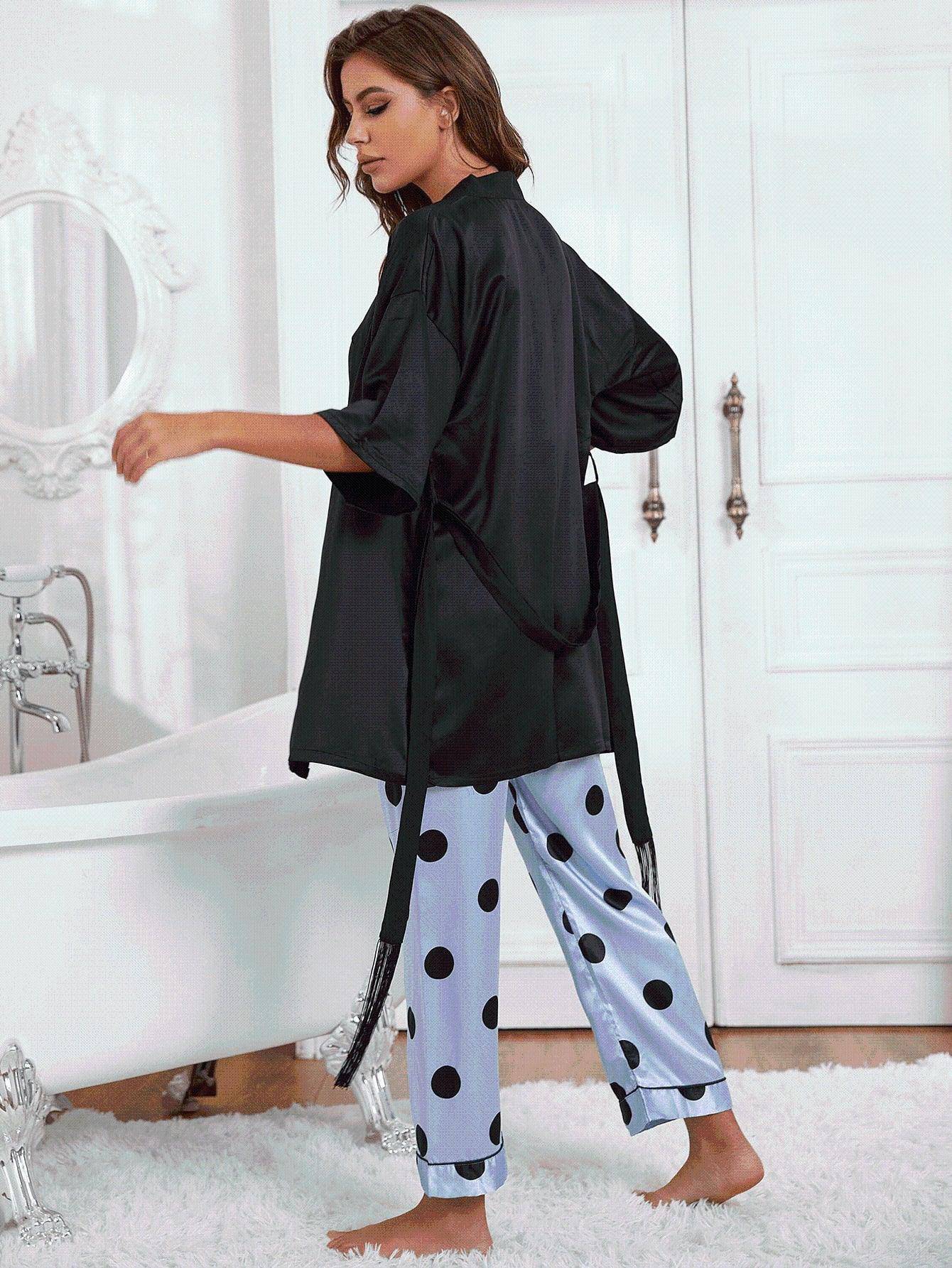 Cami, Robe, and Printed Pants Pajama Set - Dapper Deluxe Fashion