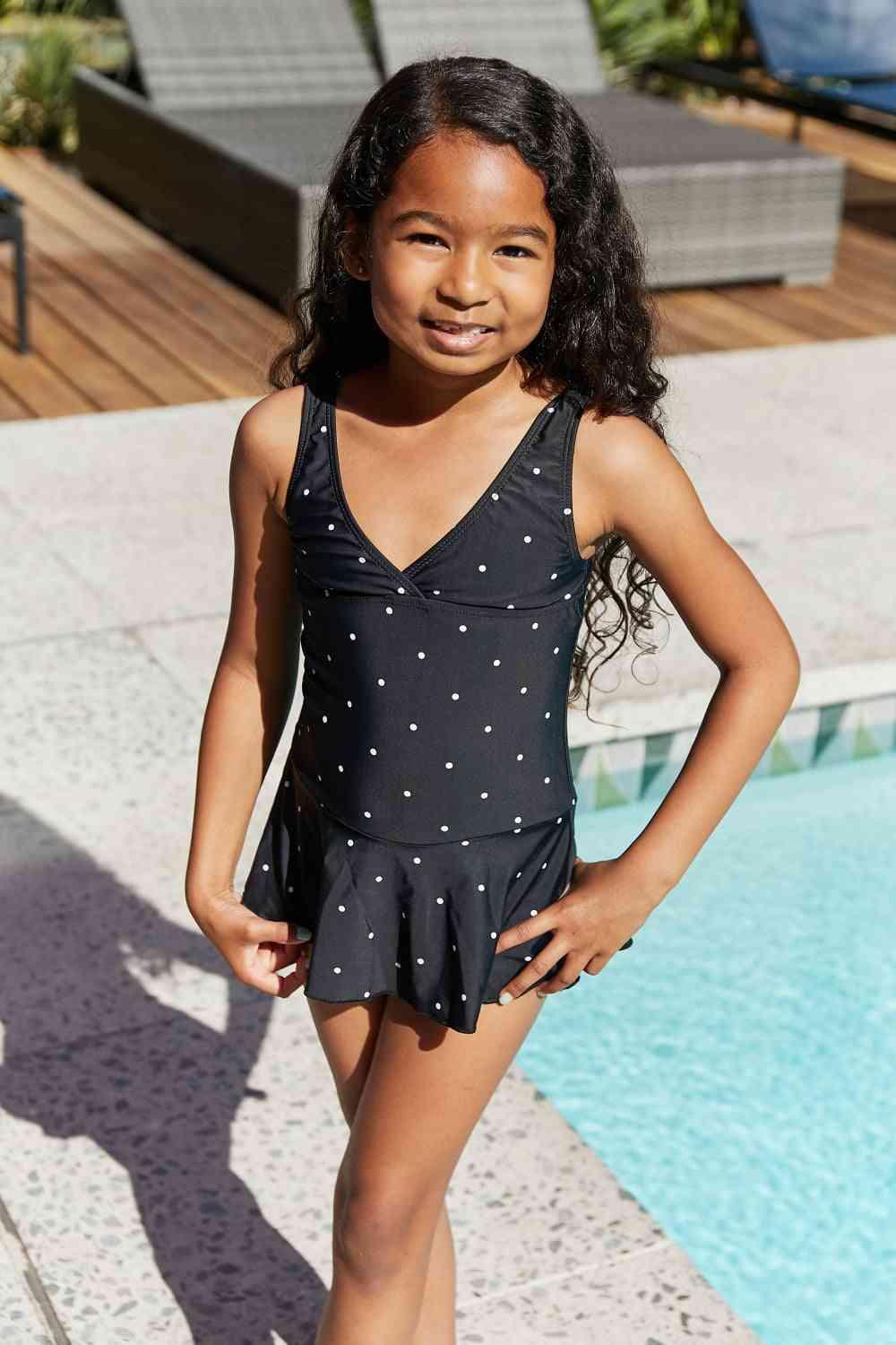 Clear Waters Swim Dress in Black/White Dot - Dapper Deluxe Fashion