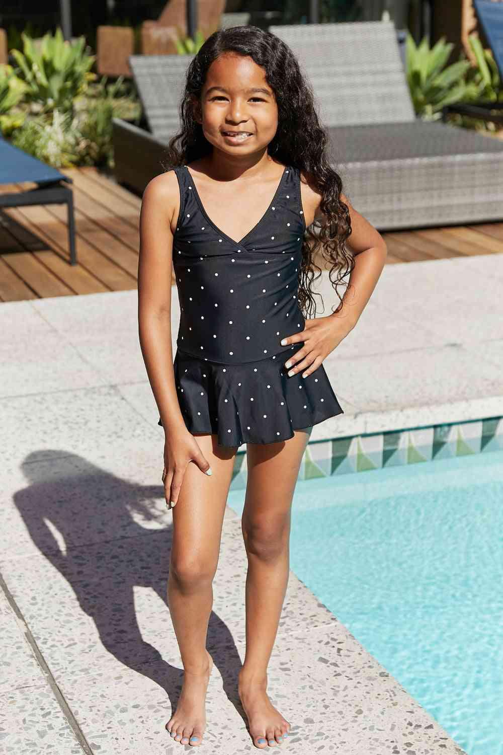 Clear Waters Swim Dress in Black/White Dot - Dapper Deluxe Fashion