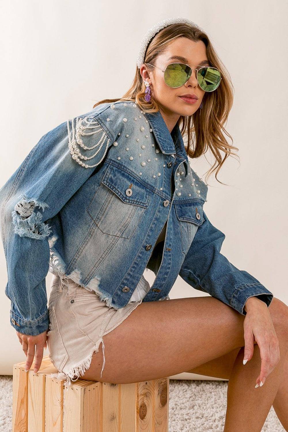 Clutch My Pearls Denim Jacket - Dapper Deluxe Fashion