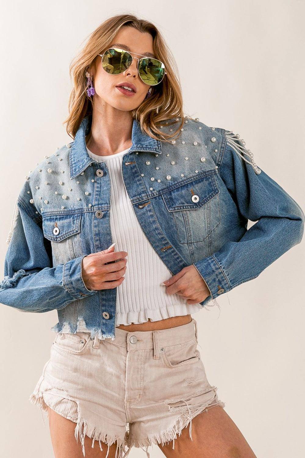 Clutch My Pearls Denim Jacket - Dapper Deluxe Fashion