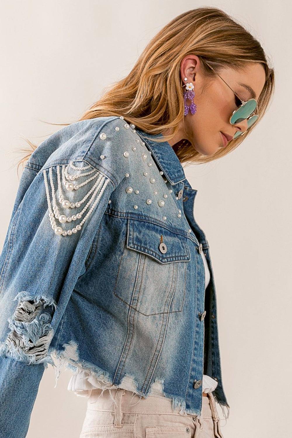 Clutch My Pearls Denim Jacket - Dapper Deluxe Fashion