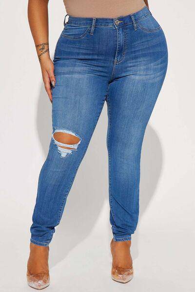 Distressed Buttoned Jeans with Pockets - Dapper Deluxe Fashion