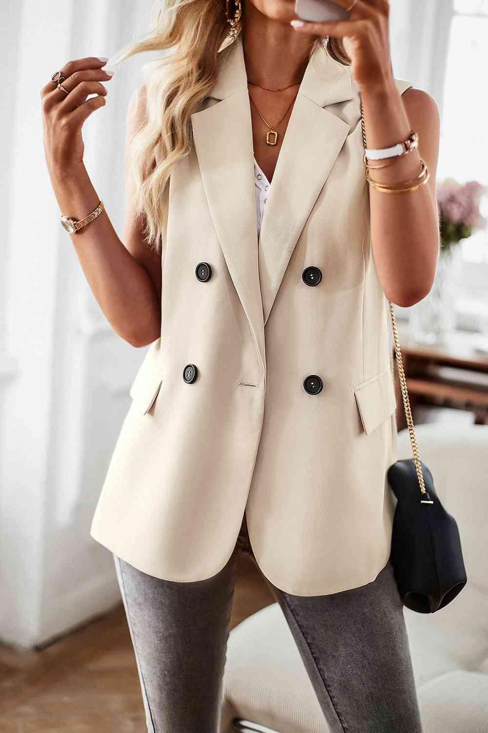 Double-Breasted Sleeveless Blazer - Dapper Deluxe Fashion