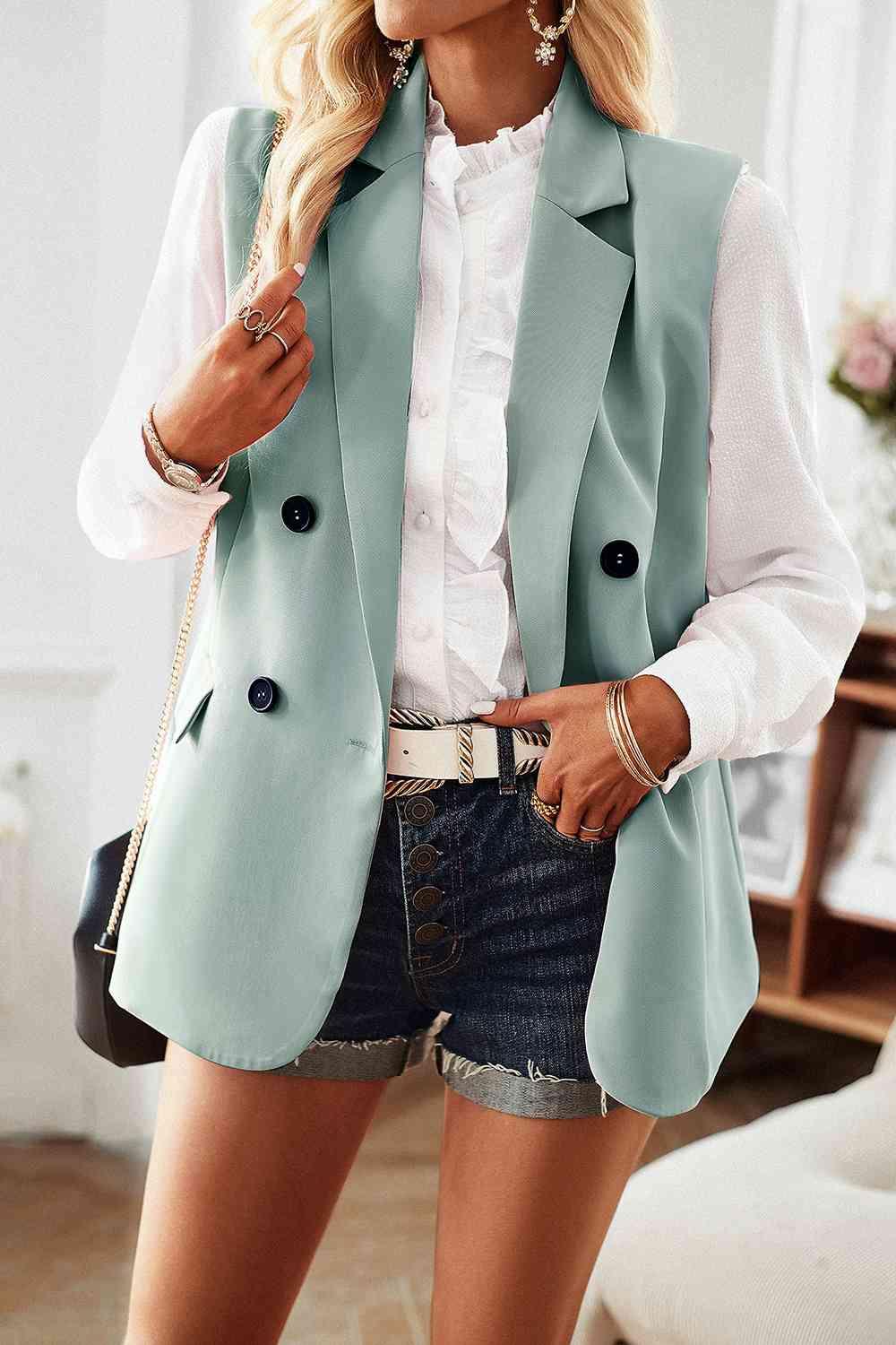 Double-Breasted Sleeveless Blazer - Dapper Deluxe Fashion