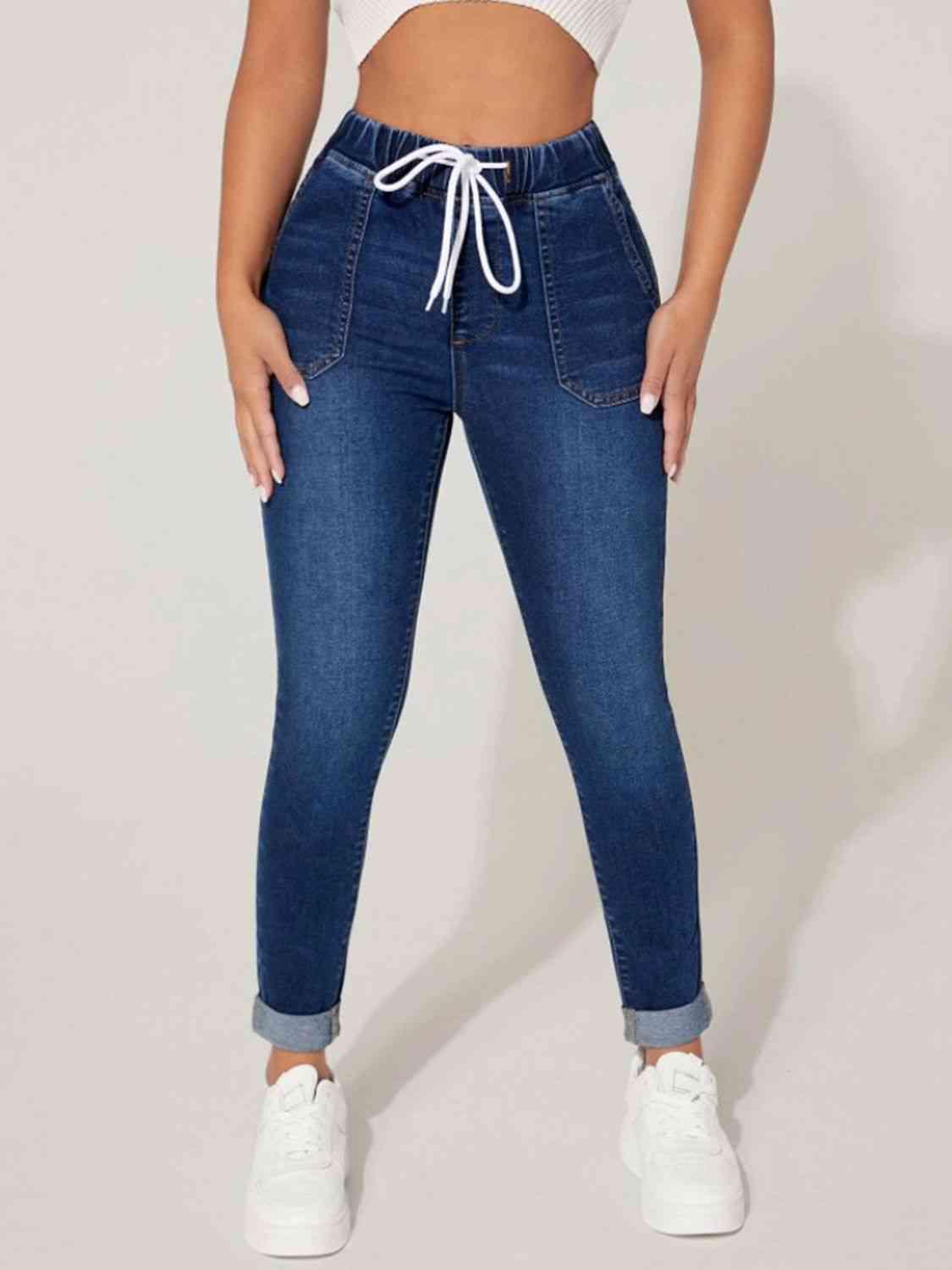 Drawstring Cropped Jeans - Dapper Deluxe Fashion