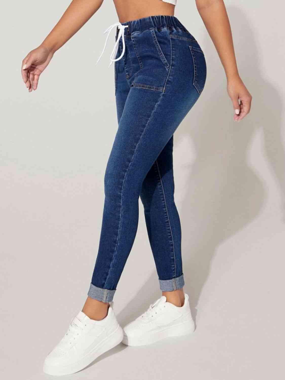 Drawstring Cropped Jeans - Dapper Deluxe Fashion