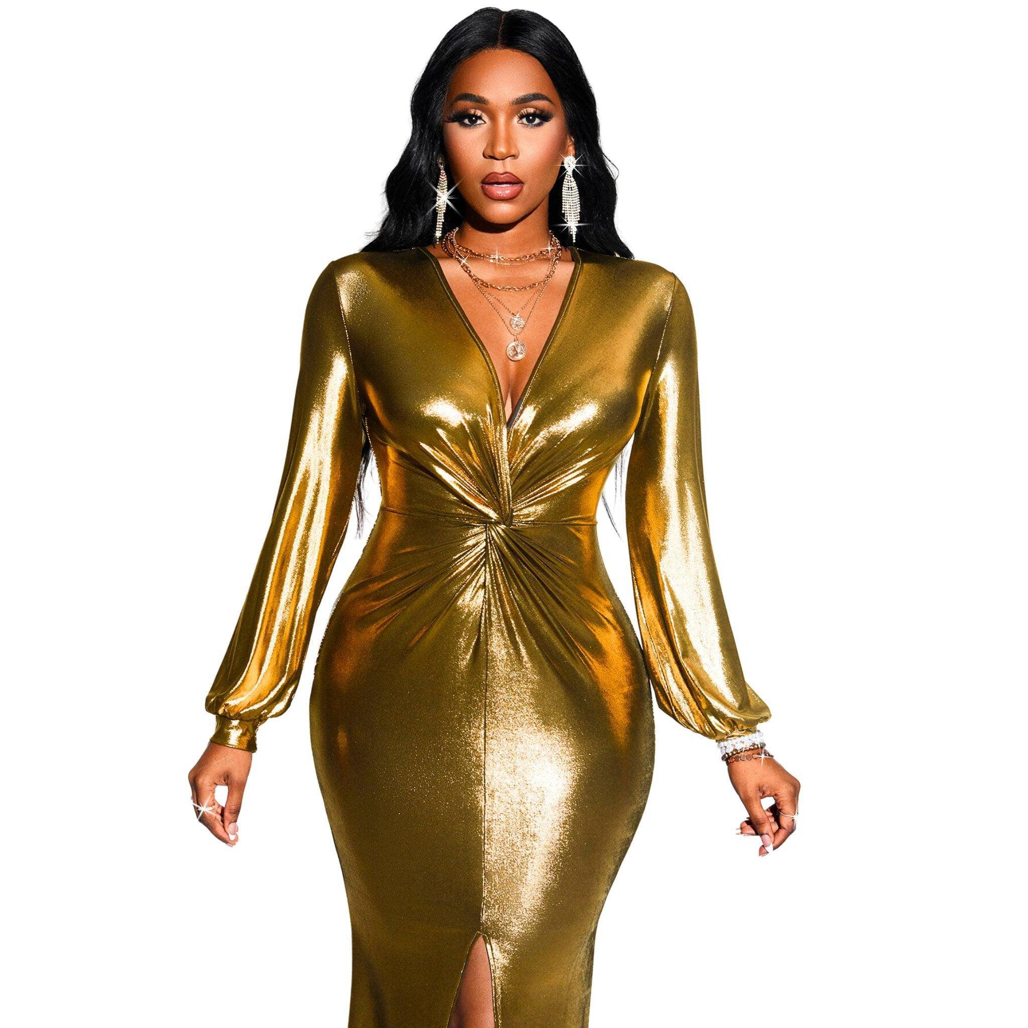 Estelle Gold Twist Bodycon Dress - Dapper Deluxe Fashion