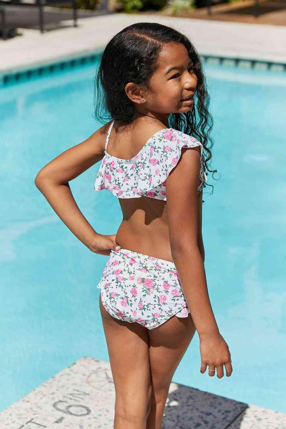 Float On Ruffle Two-Piece Swim Set in Roses Off-White - Dapper Deluxe Fashion