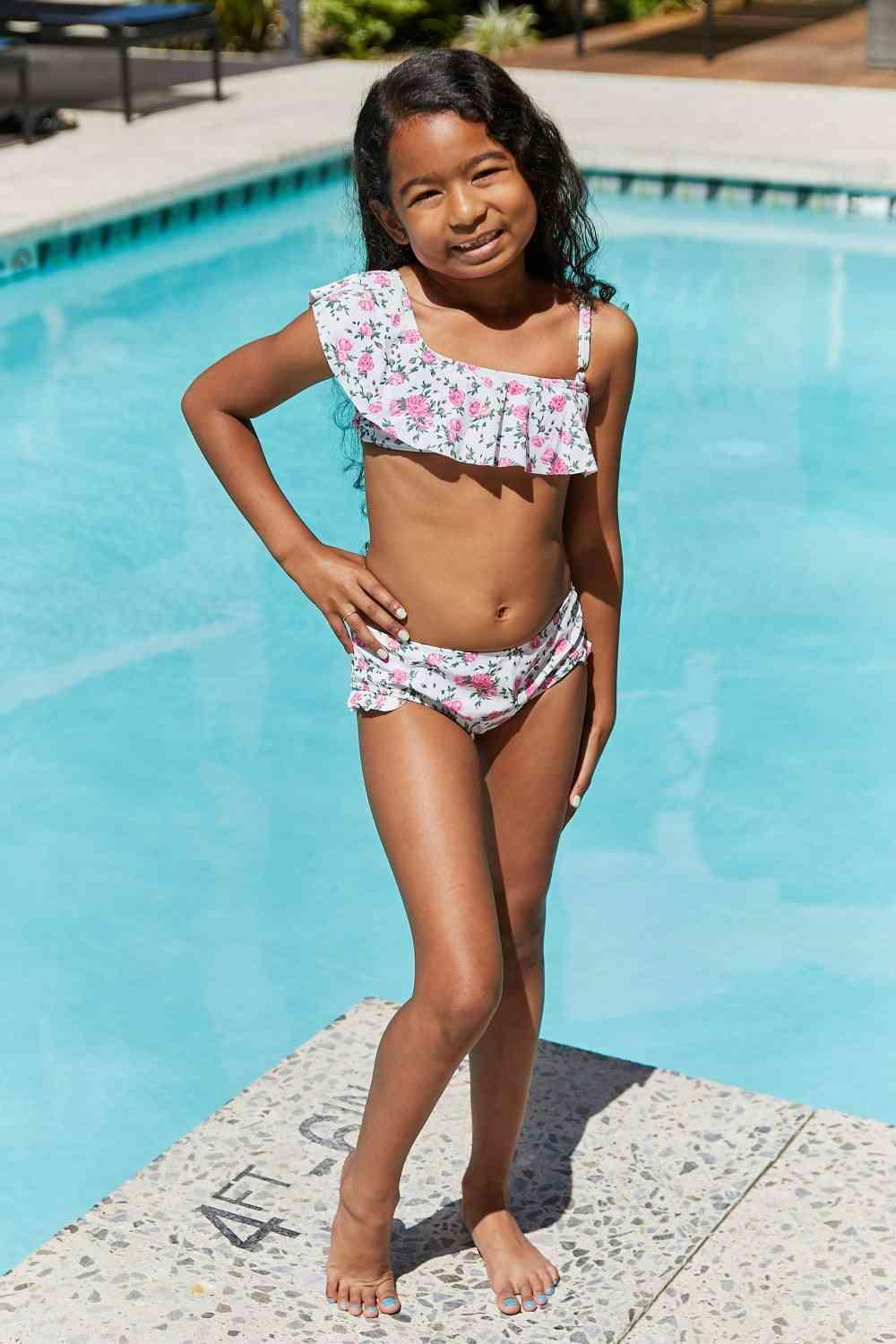 Float On Ruffle Two-Piece Swim Set in Roses Off-White - Dapper Deluxe Fashion