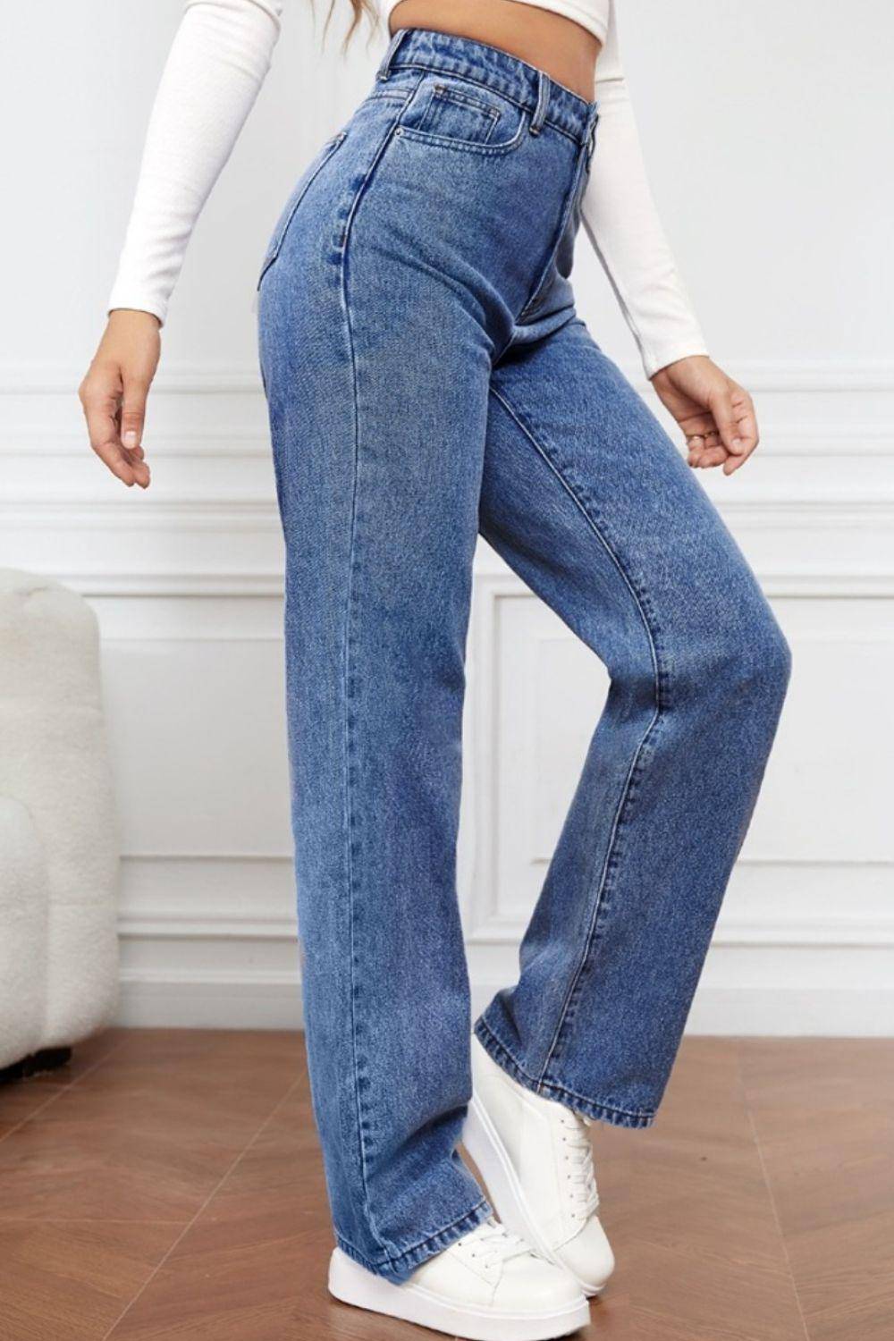 High Waist Straight Jeans - Dapper Deluxe Fashion