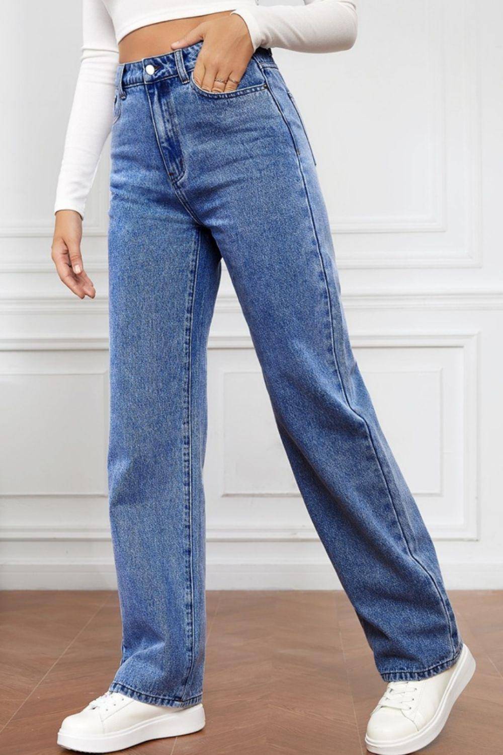 High Waist Straight Jeans - Dapper Deluxe Fashion