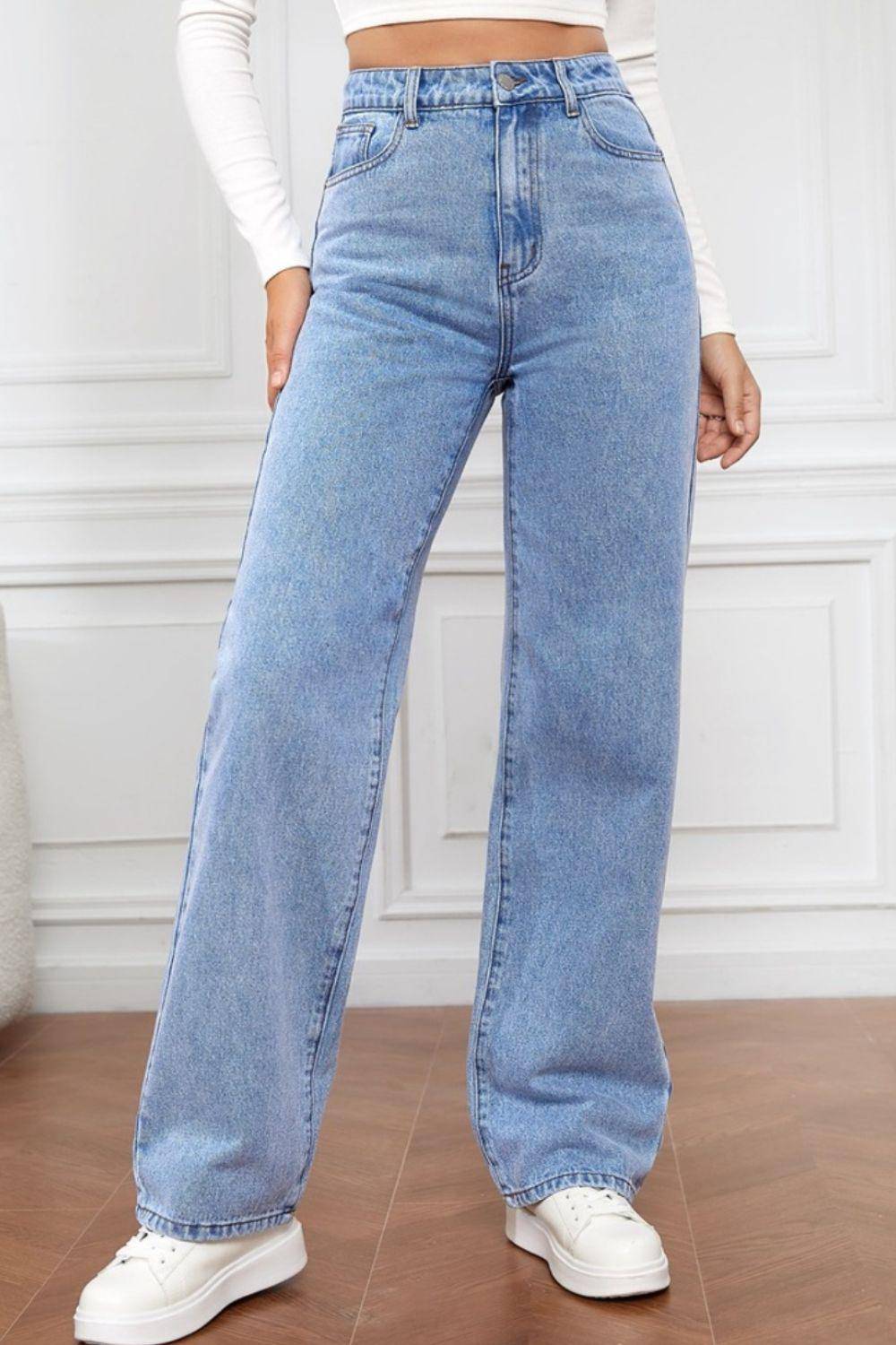 High Waist Straight Jeans - Dapper Deluxe Fashion